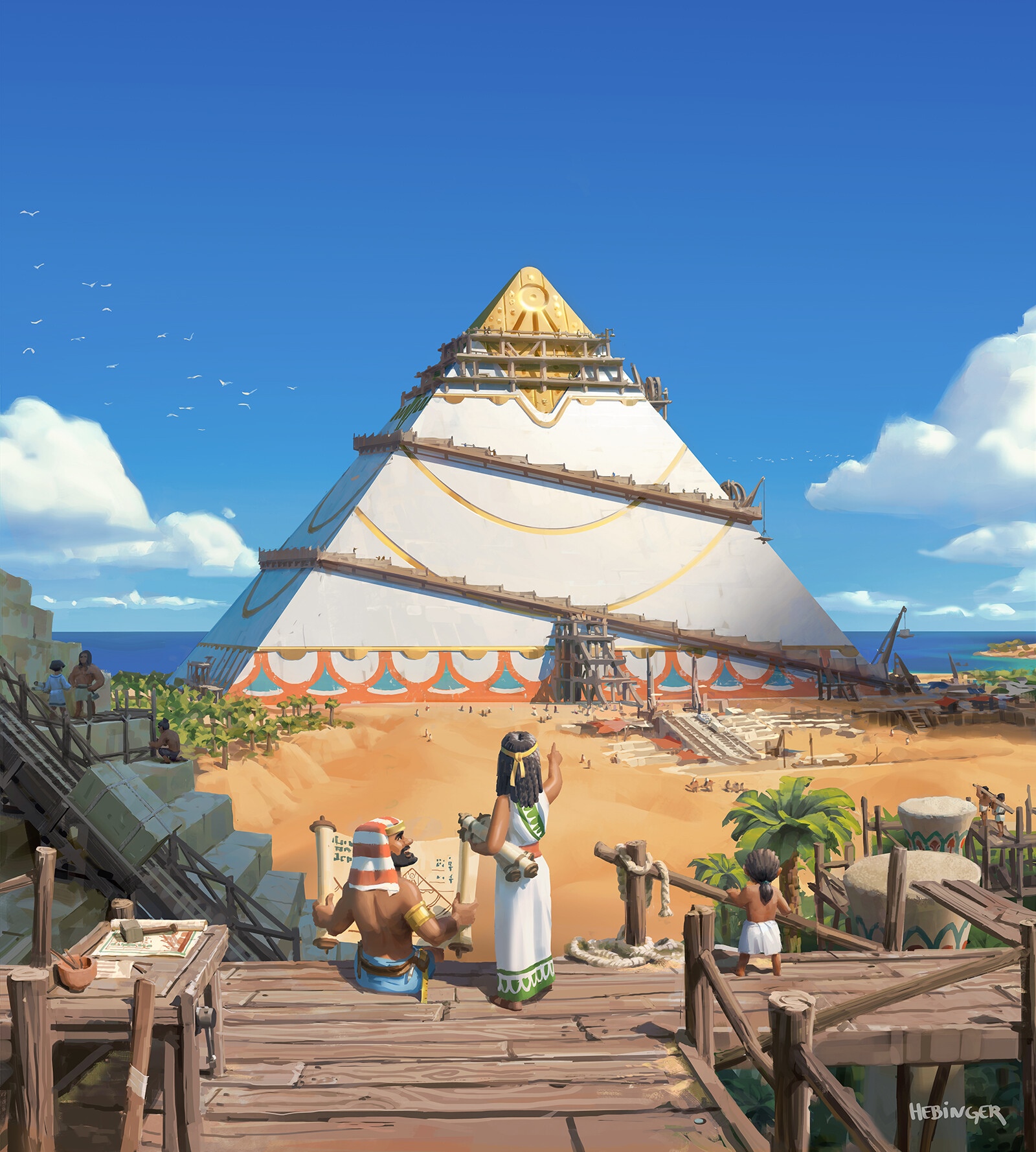 Ancient Egyptian pyramid construction scene HD Phone Wallpaper