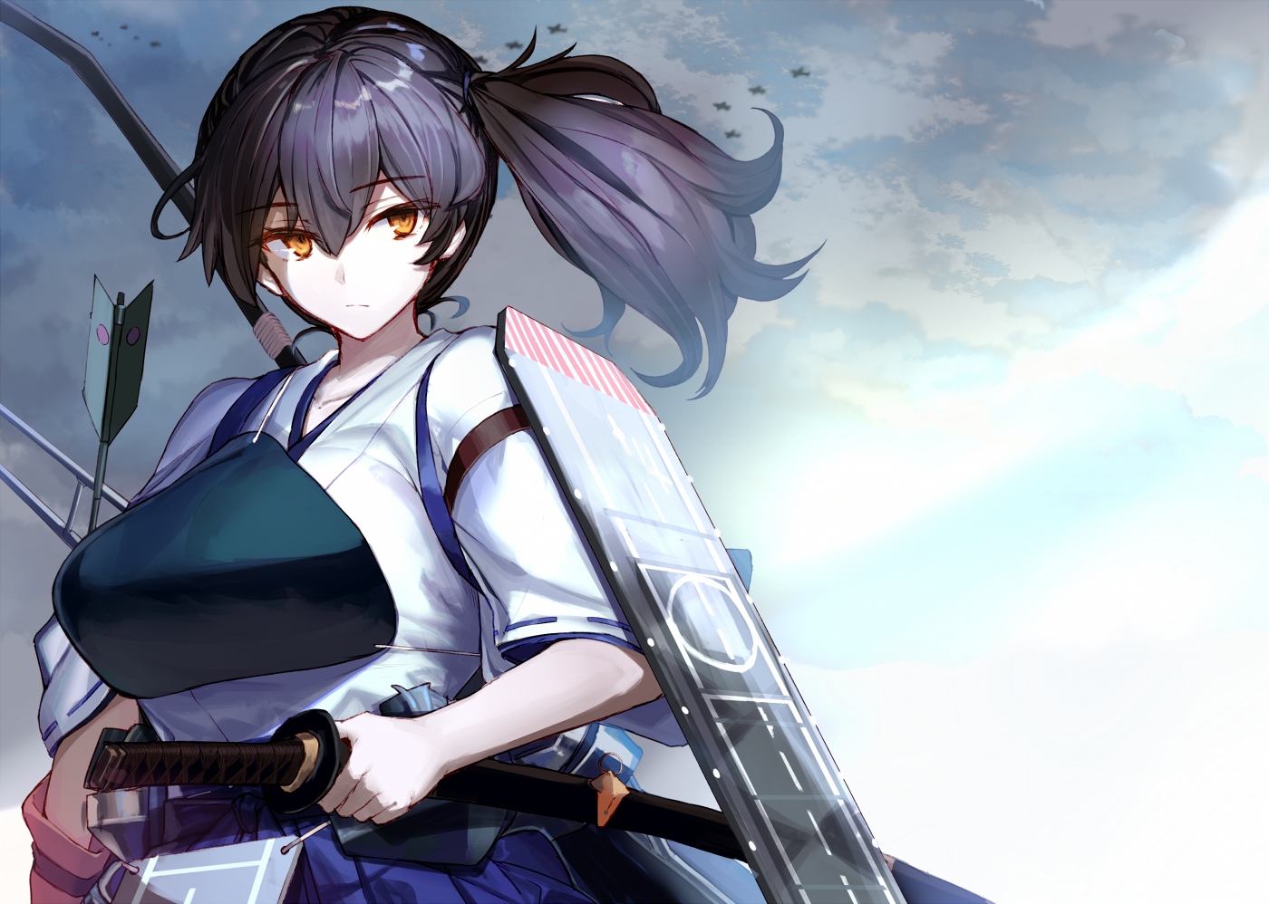 Kaga from Kantai Collection with Katana HD Wallpaper