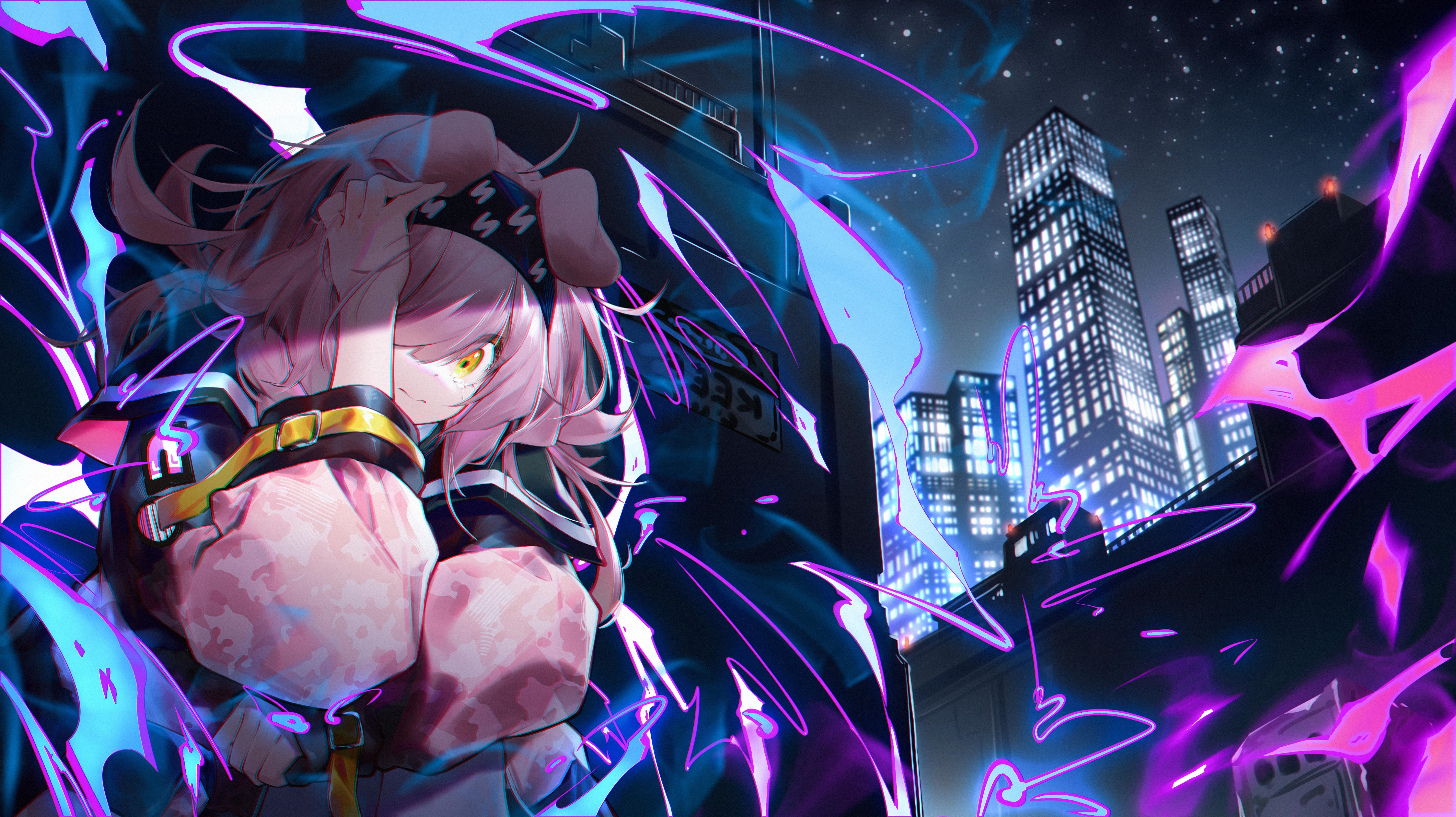 4K Arknights Anime Girl with Purple Energy HD Wallpaper
