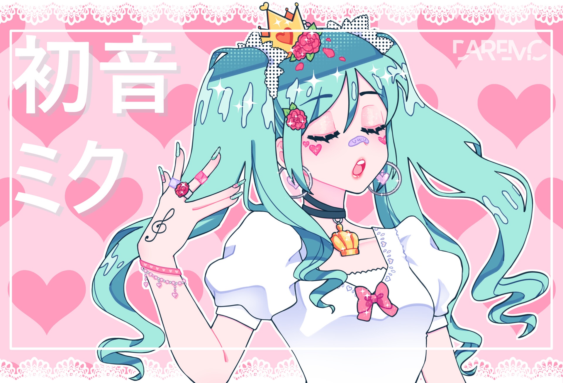 Hatsune Miku with Crown and Roses HD Wallpaper