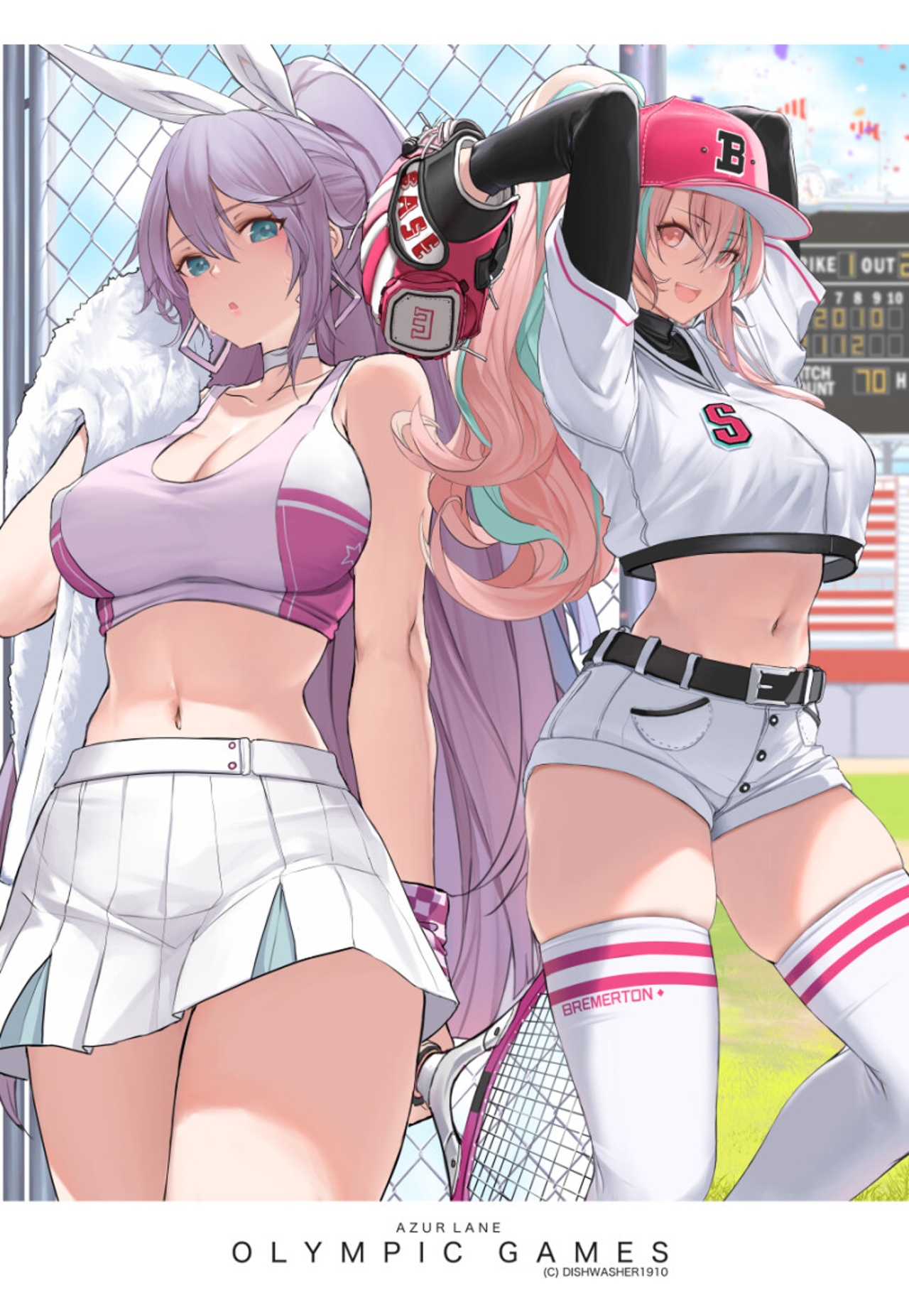 Azur Lane Olympic Games Baseball and Tennis Girls HD Phone Wallpaper