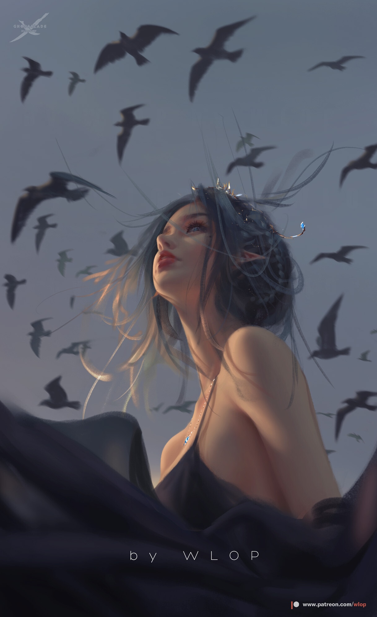 Fantasy girl with birds by WLOP HD Phone Wallpaper