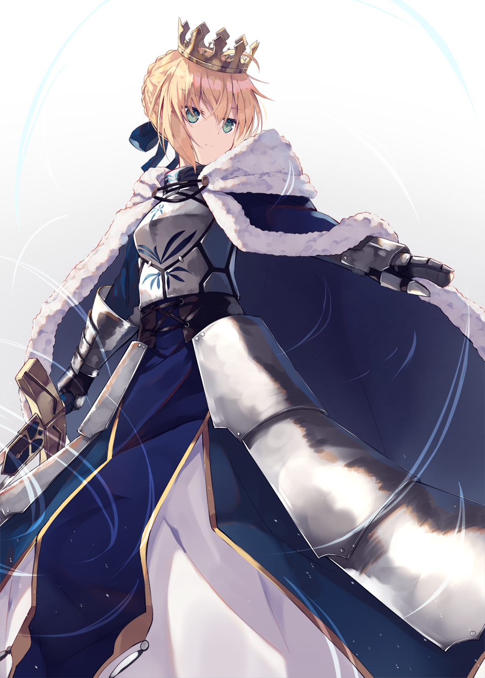 Artoria Pendragon in Armor with Crown and Cape HD Phone Wallpaper