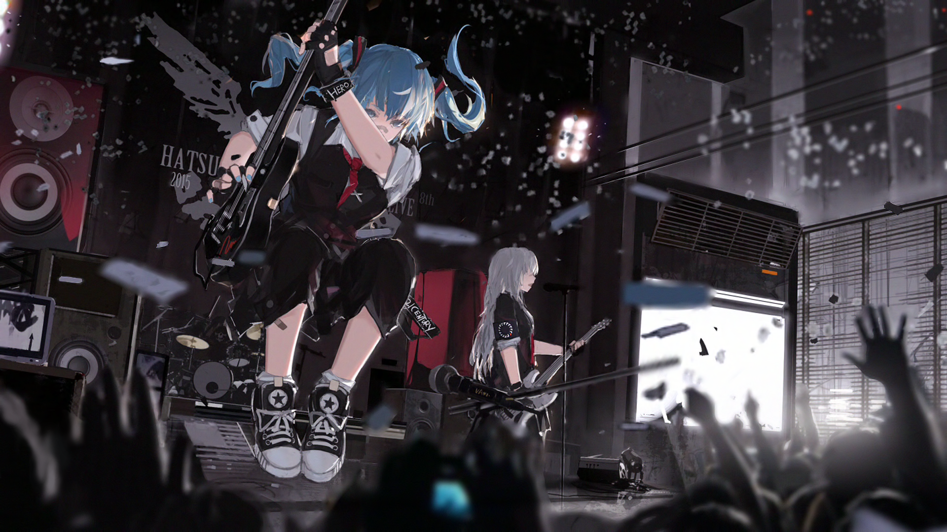 Hatsune Miku and band performing live on stage HD Wallpaper