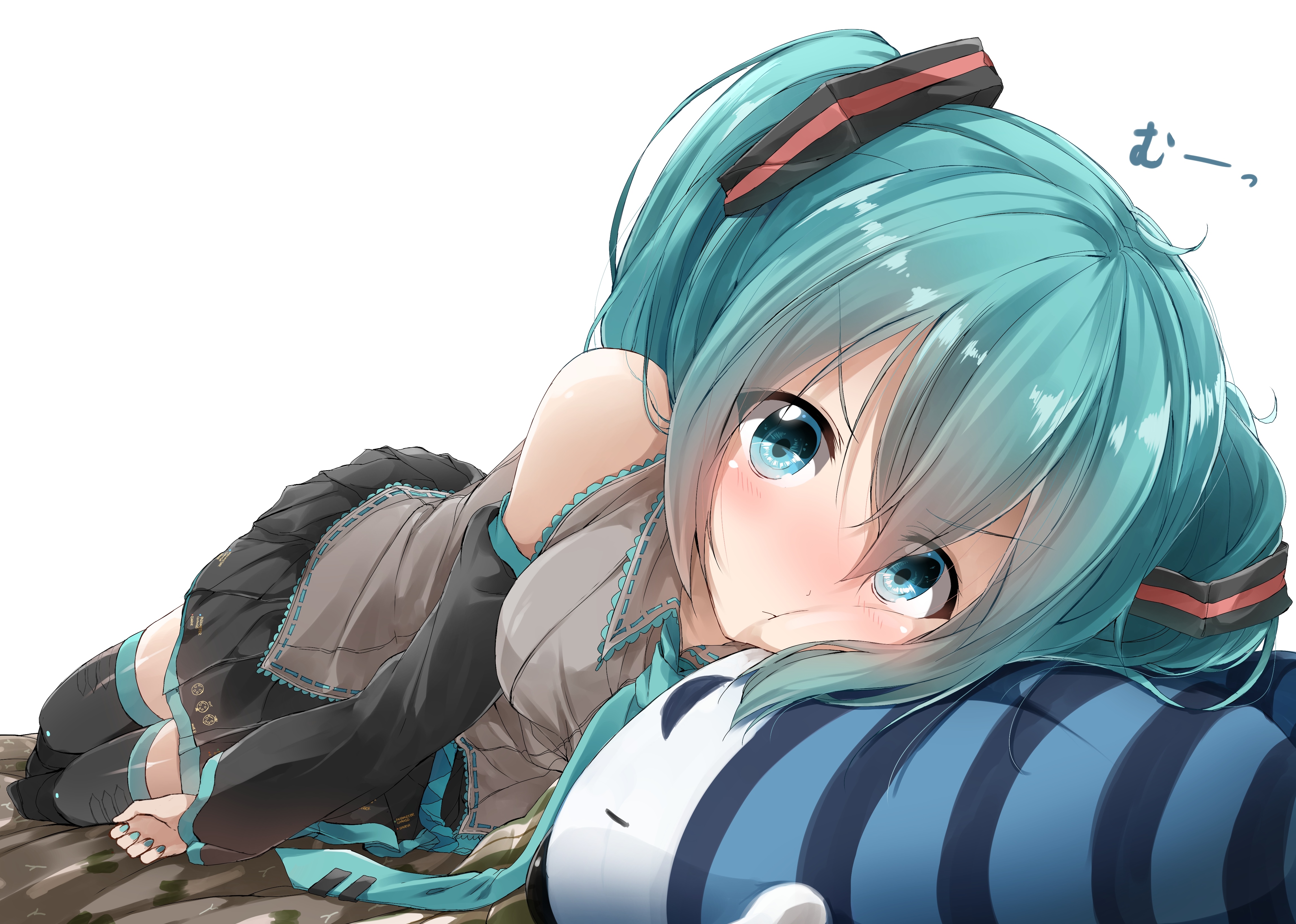 Hatsune Miku lying down on a pillow HD Wallpaper