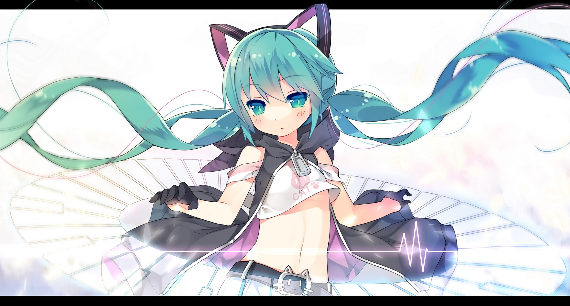 Hatsune Miku with Cat Ears and Twintails HD Wallpaper