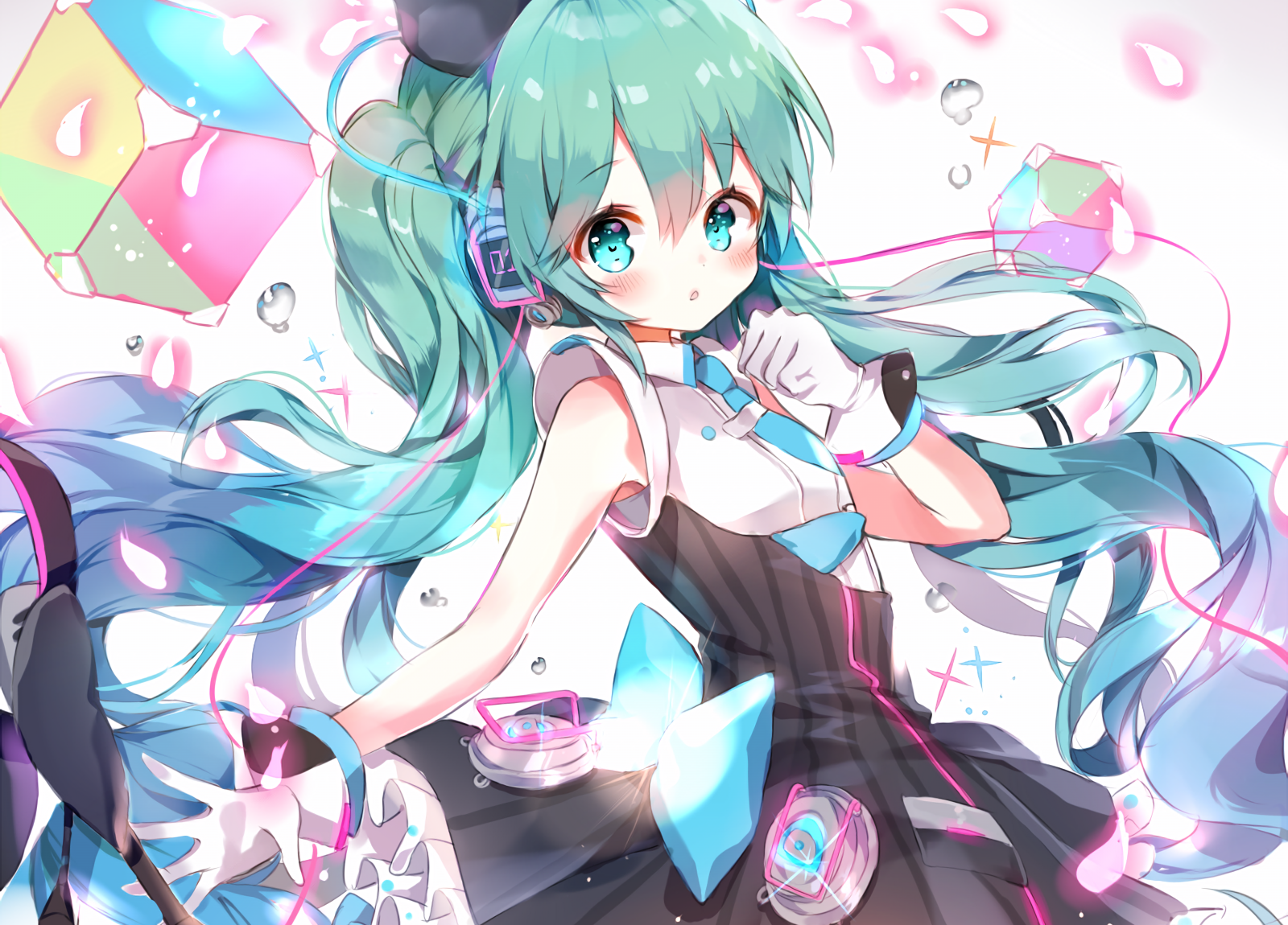 Hatsune Miku with Teal Hair and Headphones HD Wallpaper
