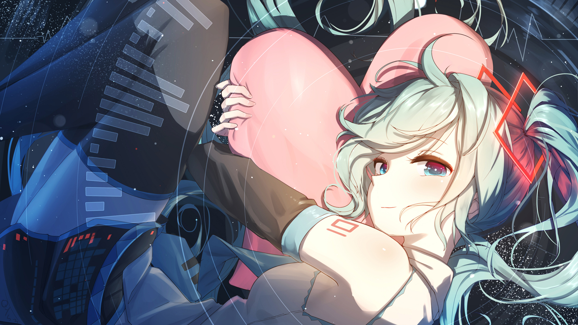 Hatsune Miku holding a pink pillow HD Wallpaper