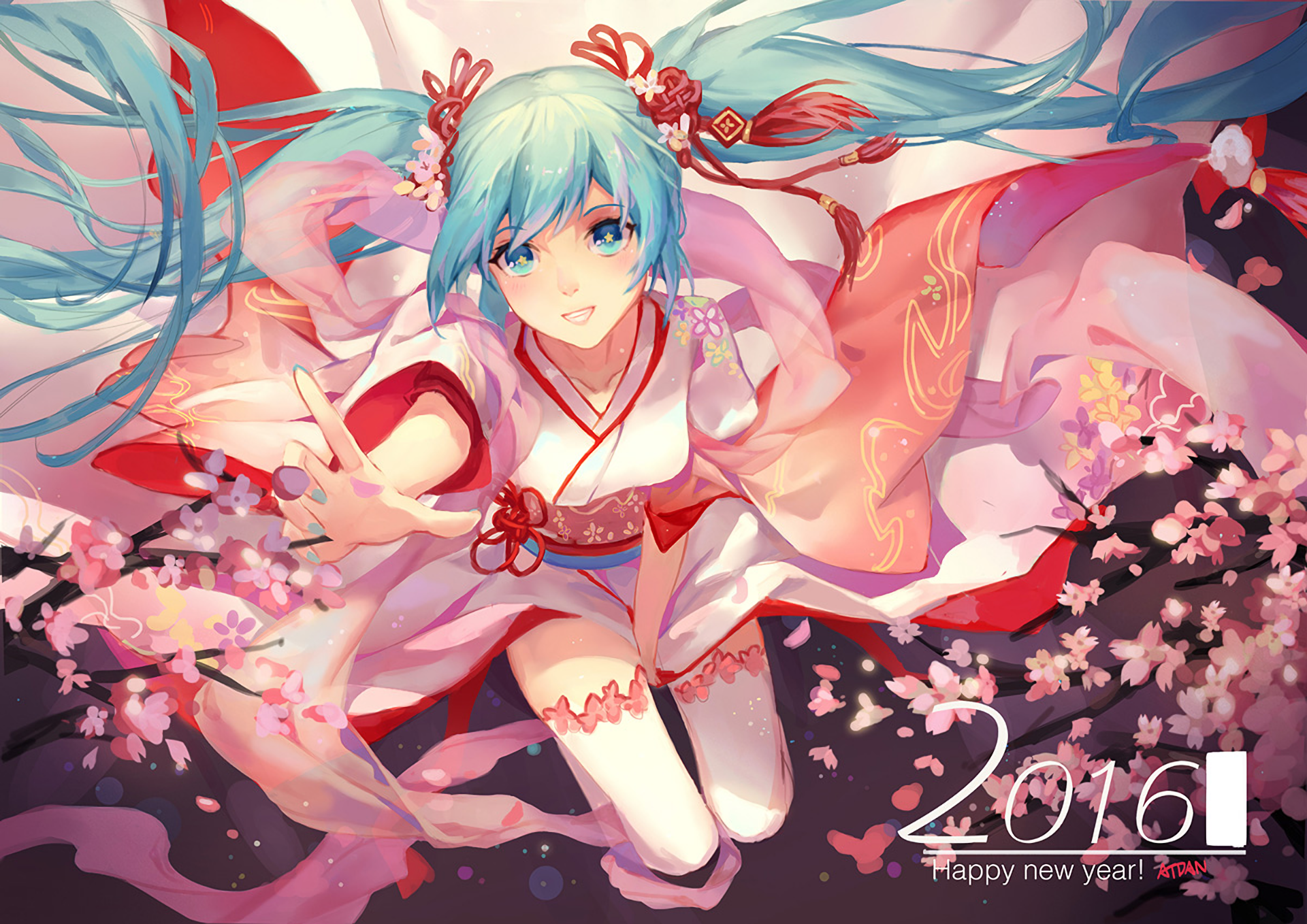 Hatsune Miku in Kimono with Cherry Blossoms HD Wallpaper