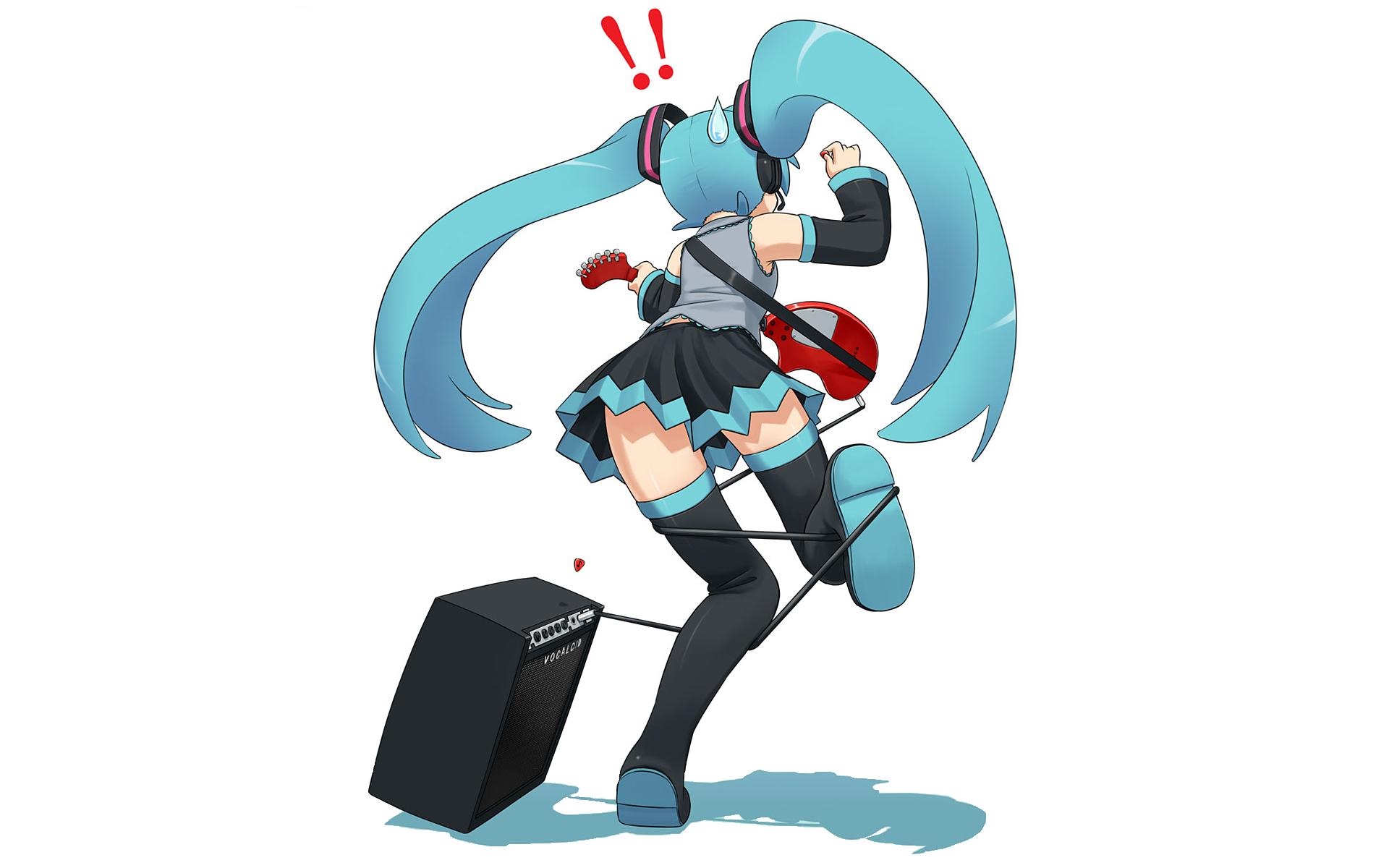 Hatsune Miku playing a red electric guitar HD Wallpaper