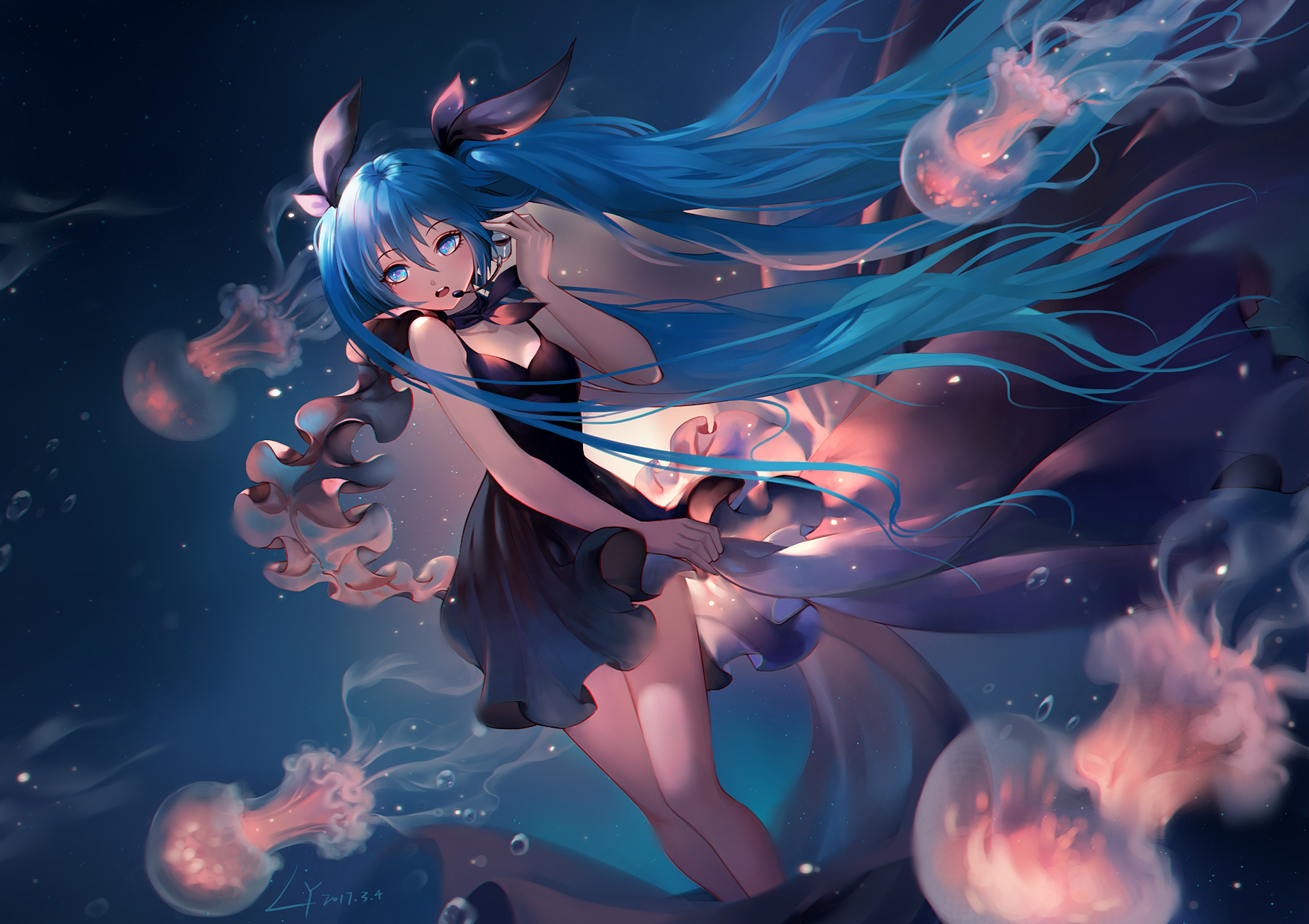 Hatsune Miku with Jellyfish HD Wallpaper