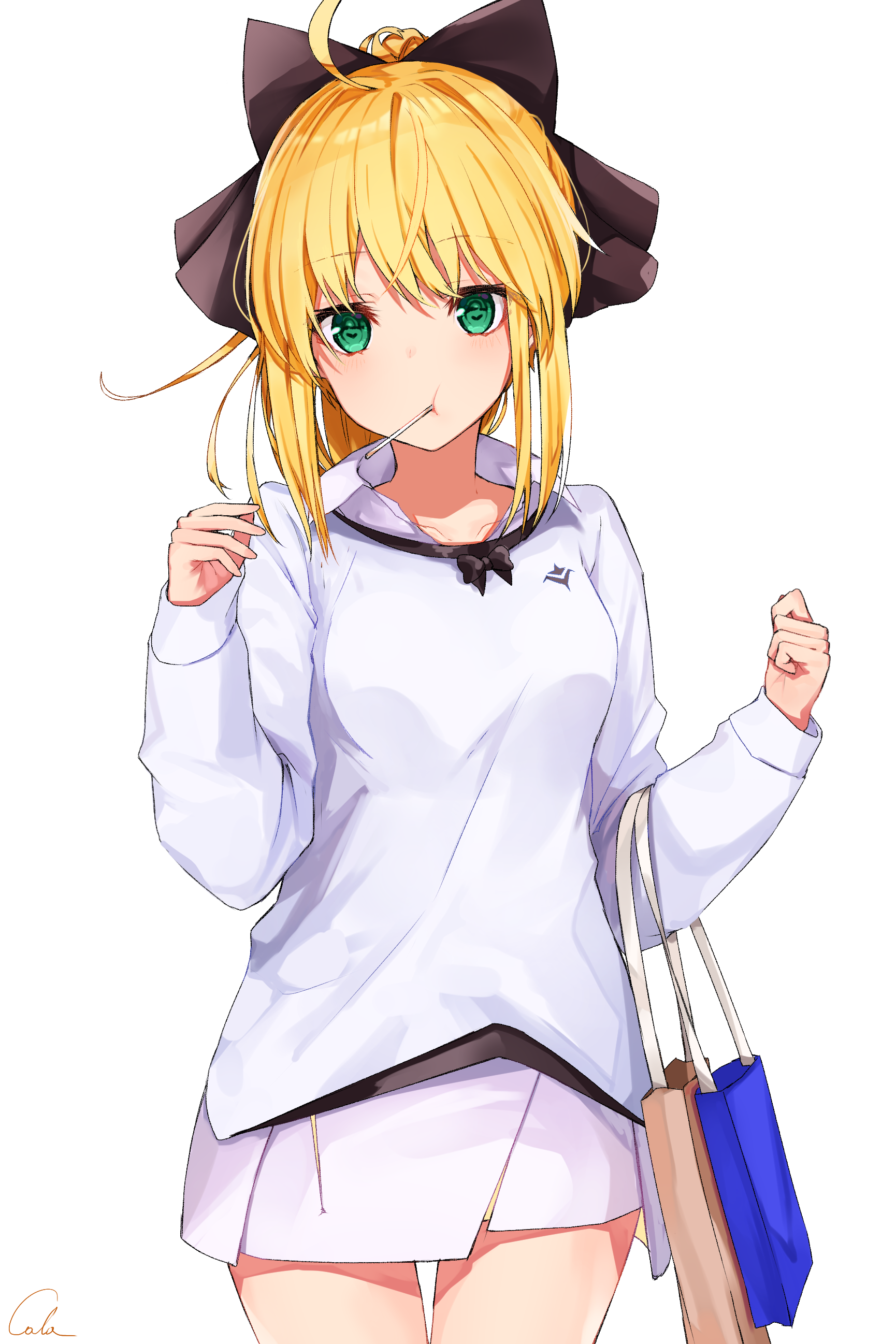 Saber Lily with a lollipop and shopping bag HD Phone Wallpaper