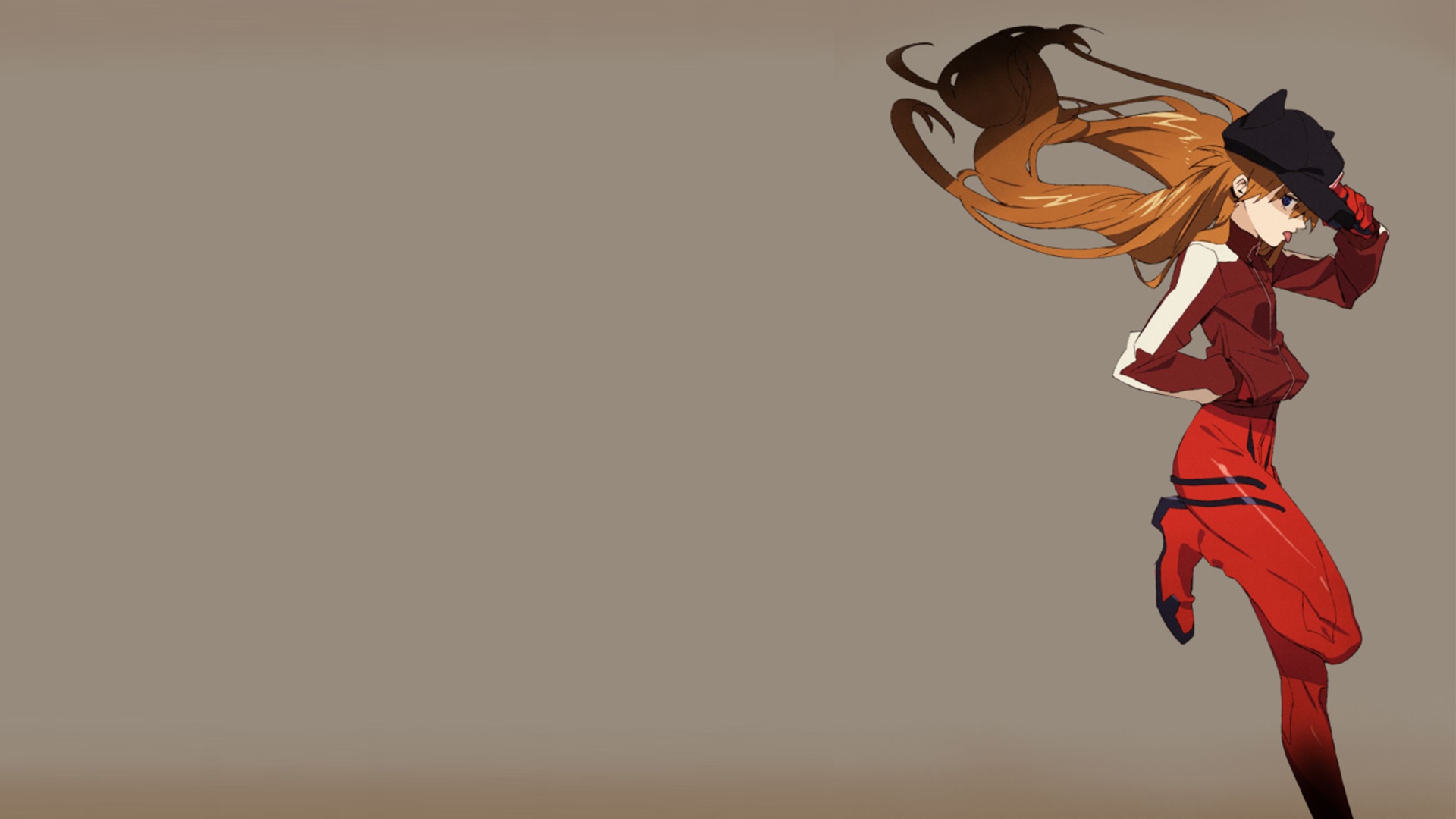Asuka Langley Soryu in red tracksuit and hat HD Wallpaper