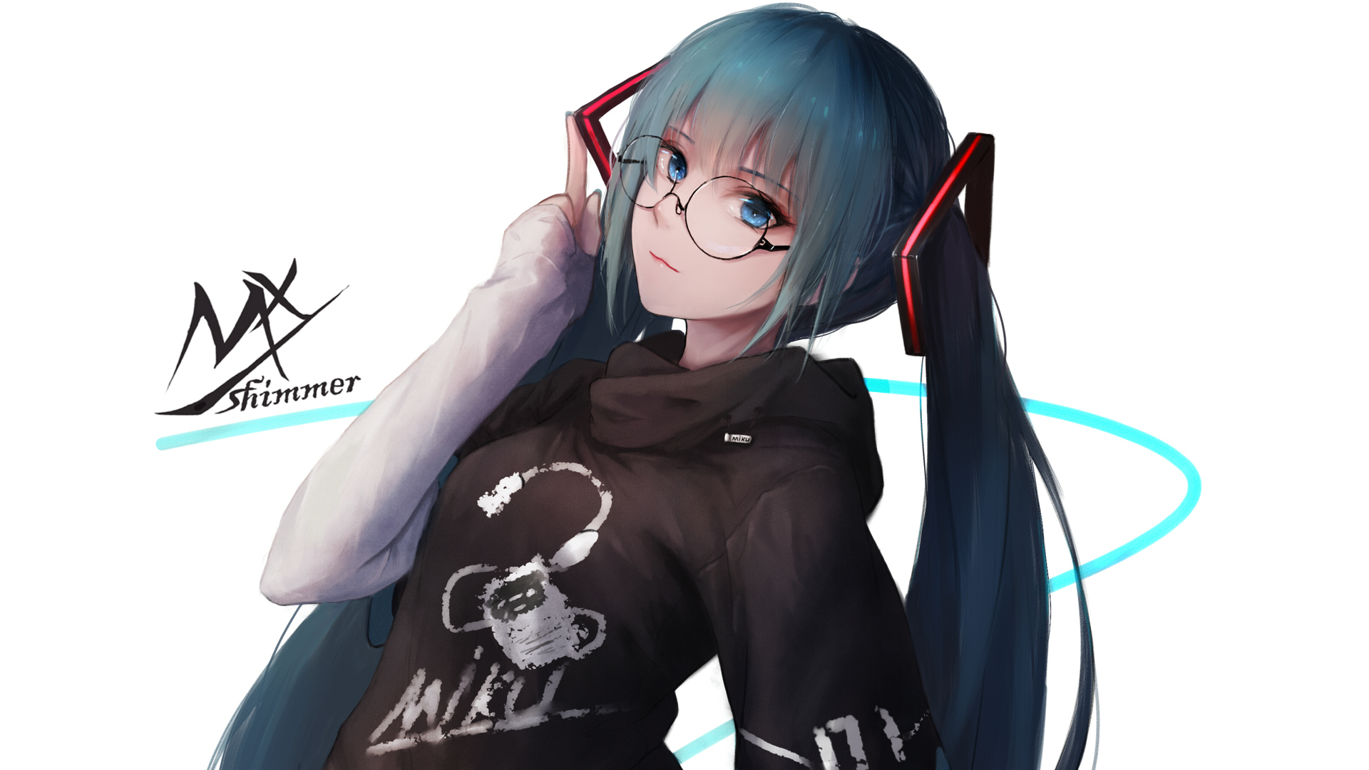 Hatsune Miku wearing glasses and headphones HD Wallpaper