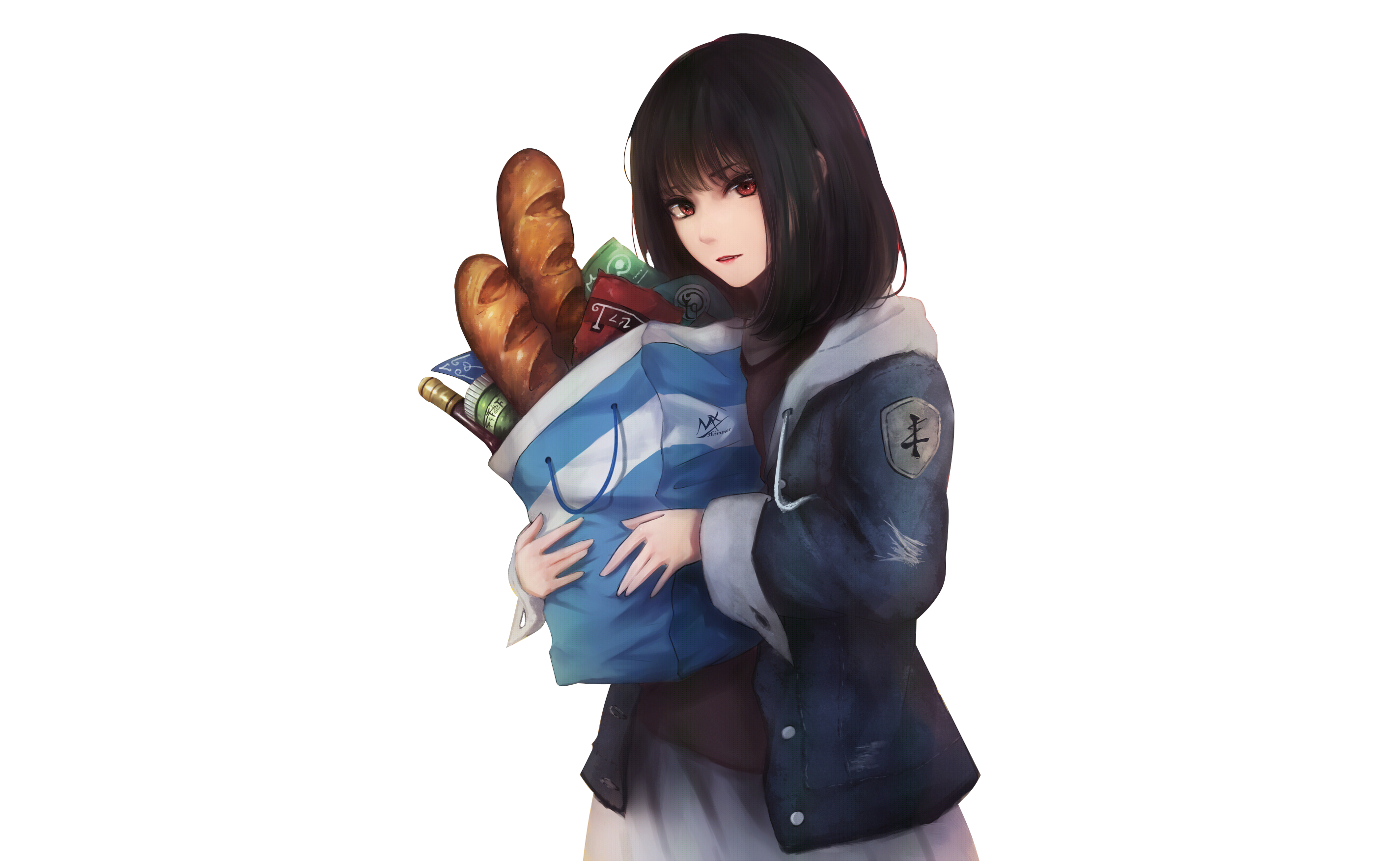 MX Shimmer anime girl with groceries HD Wallpaper