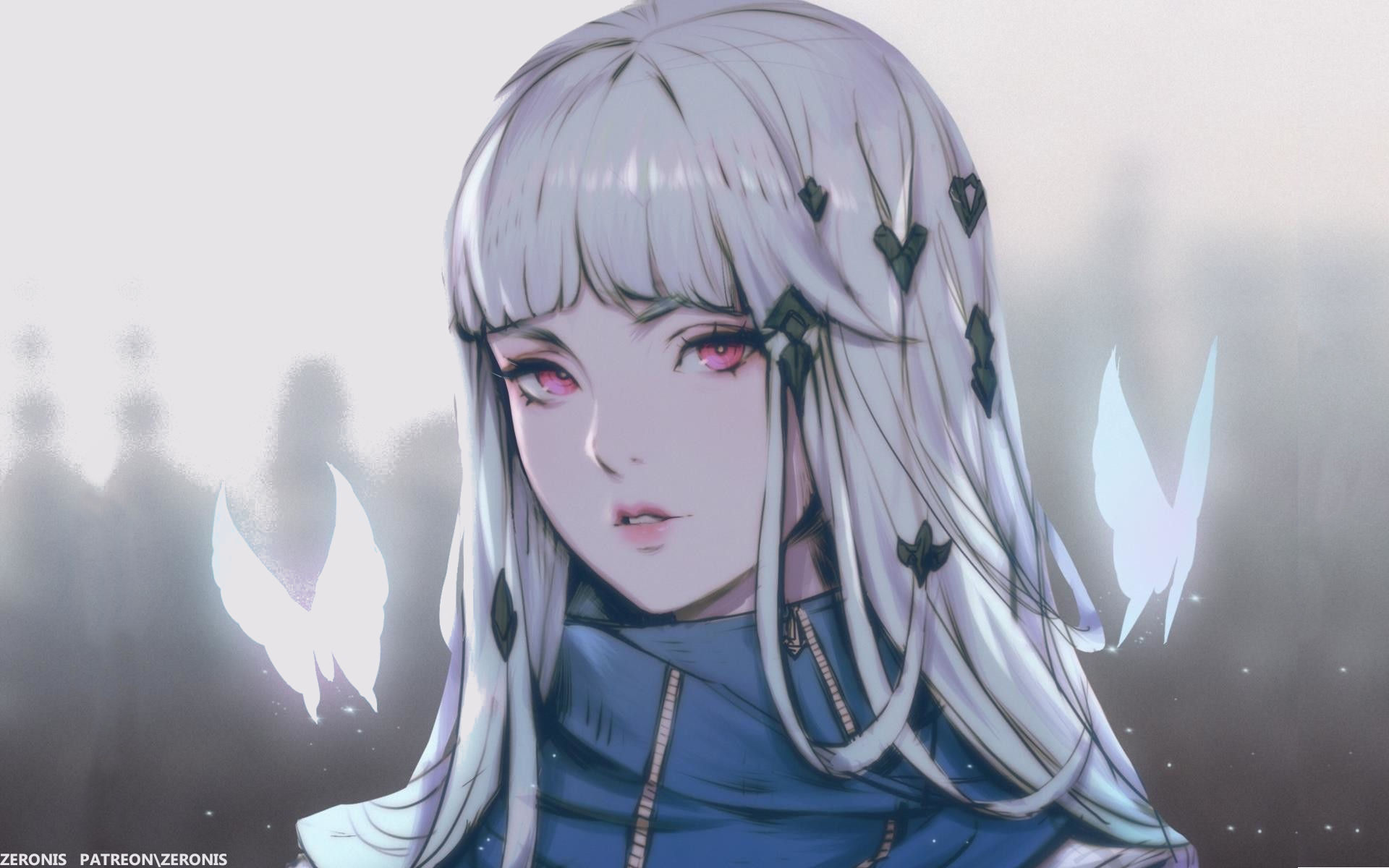 Zeronis Original Character with Pink Eyes and White Hair HD Wallpaper