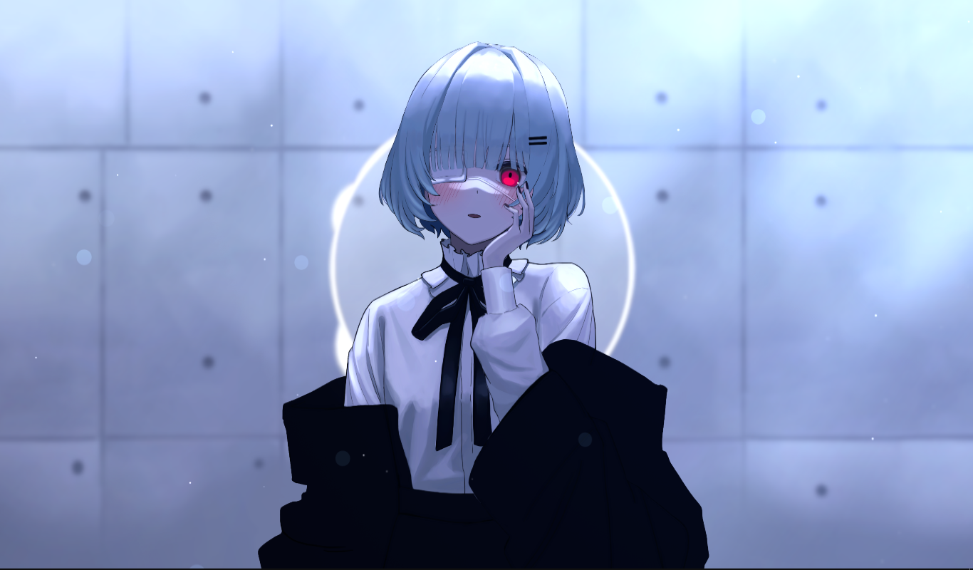 Kawara with red eyes and a black bow HD Wallpaper