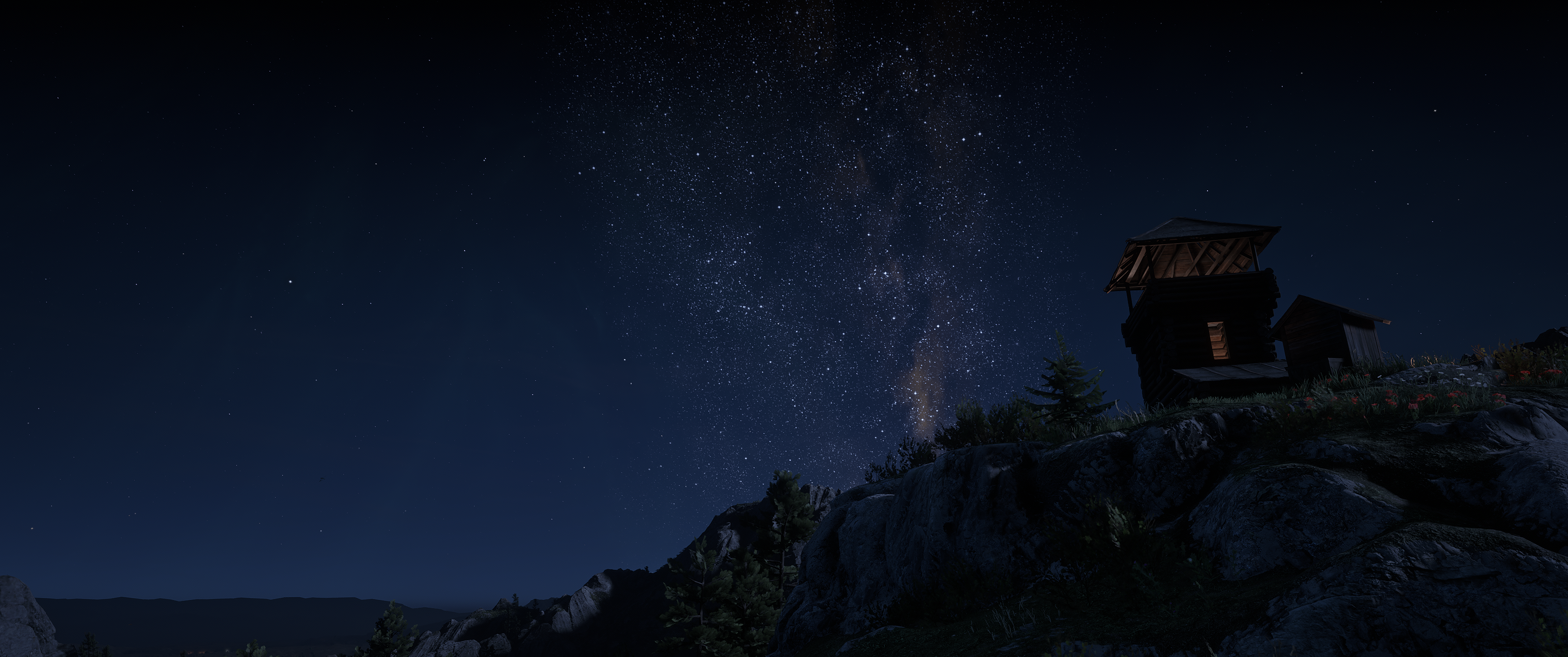 Red Dead Redemption 2 night sky with stars and cabin HD Wallpaper