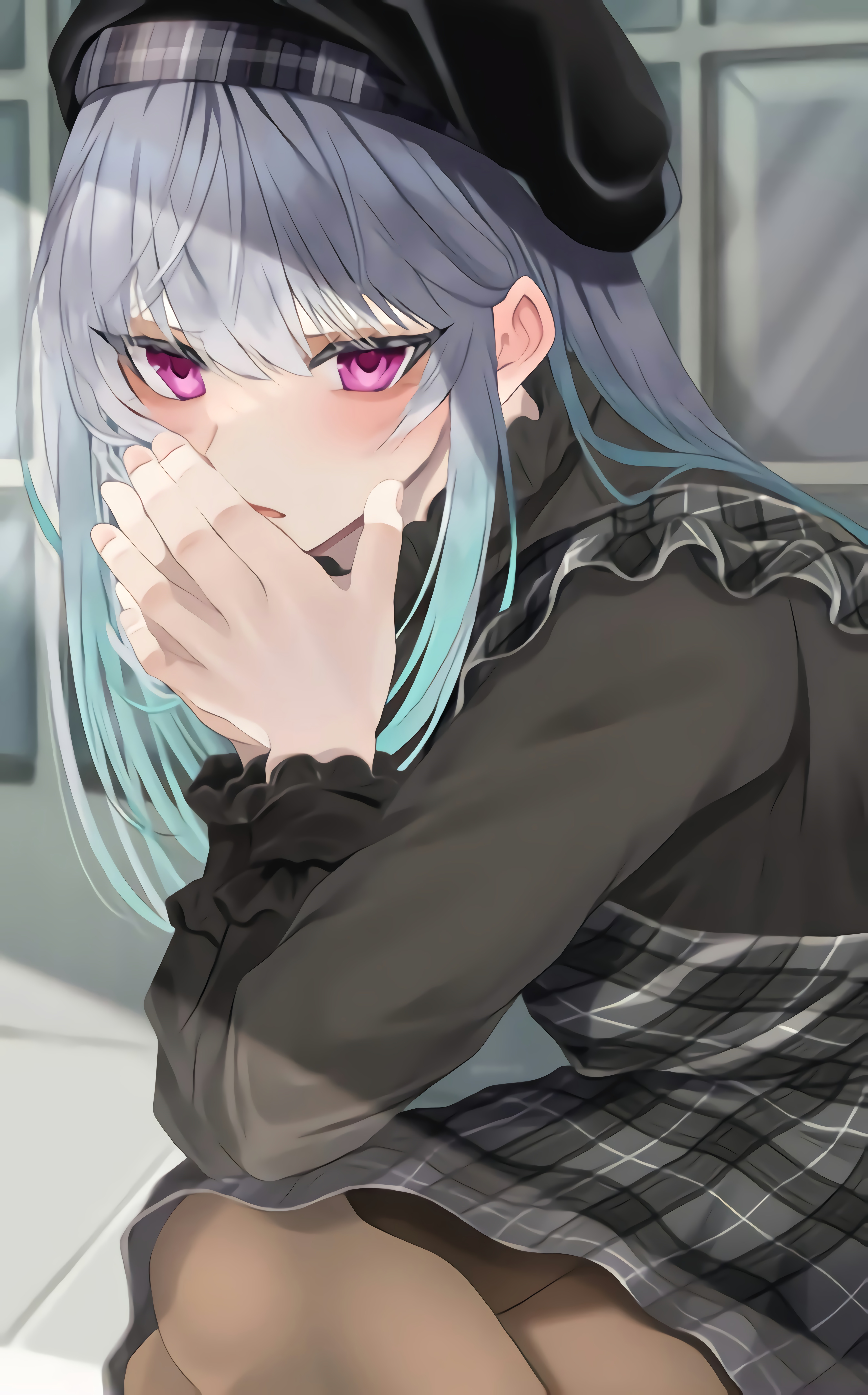 4K anime girl with silver hair and purple eyes HD Phone Wallpaper