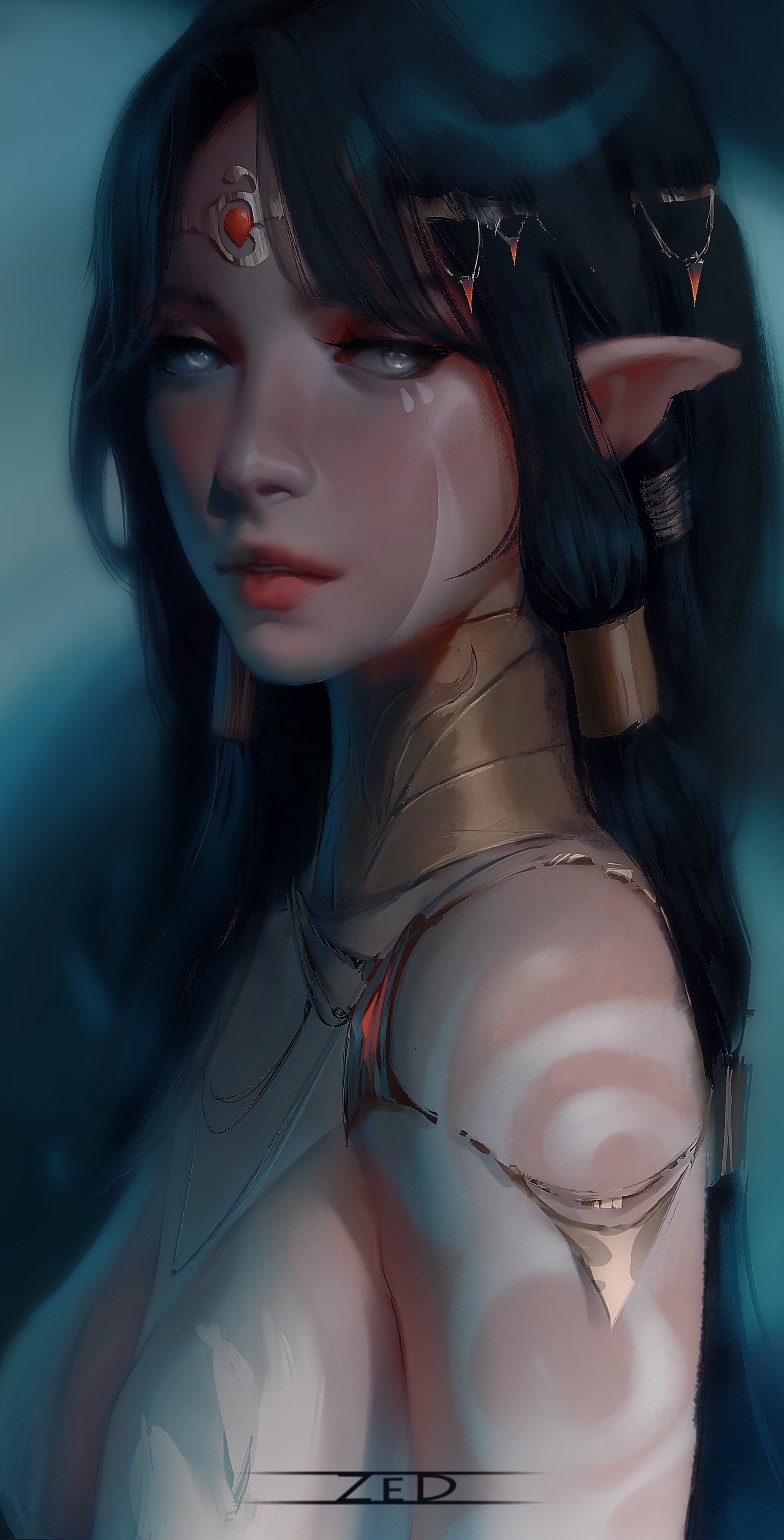 Portrait of a woman with dark hair and body paint HD Phone Wallpaper