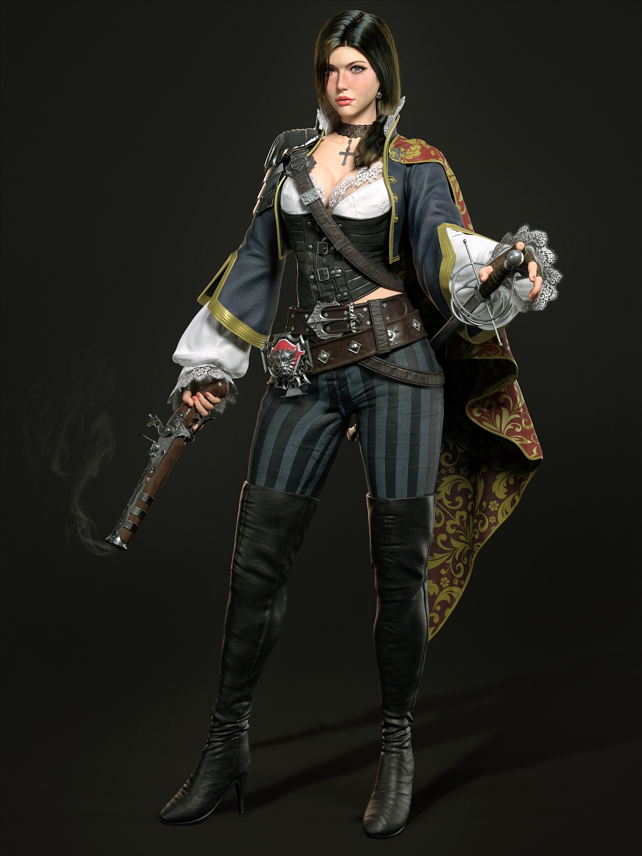 Pirate woman with pistol and sword HD Phone Wallpaper
