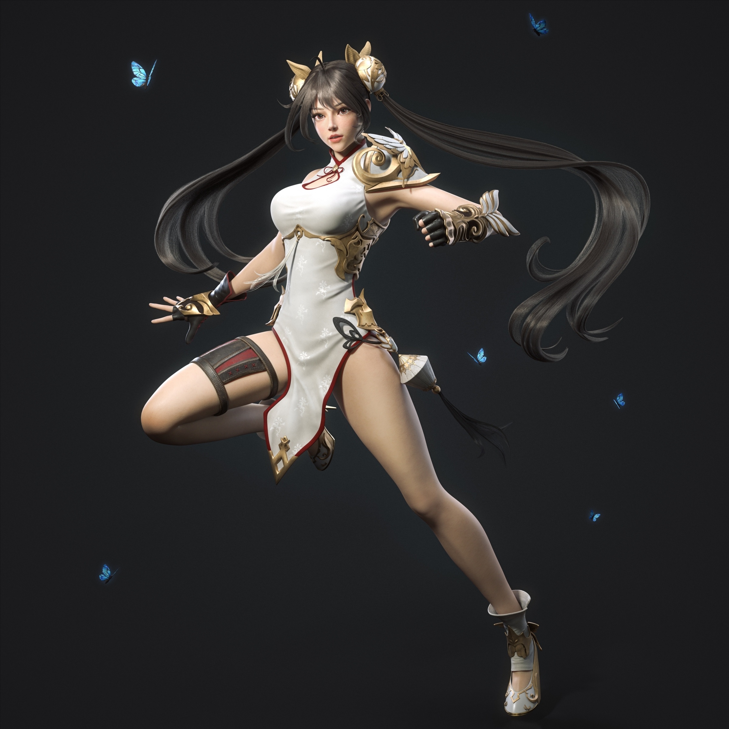 Asian fantasy art CGI character with butterflies HD Wallpaper
