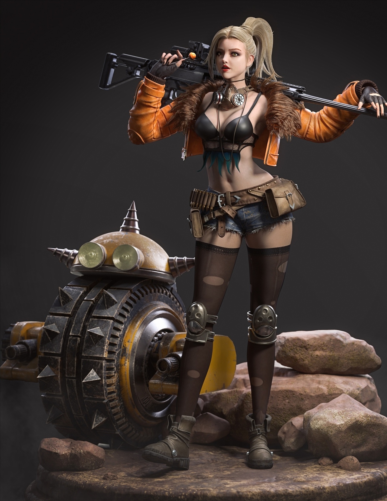 Artwork of a woman with a rifle and a futuristic vehicle HD Phone Wallpaper