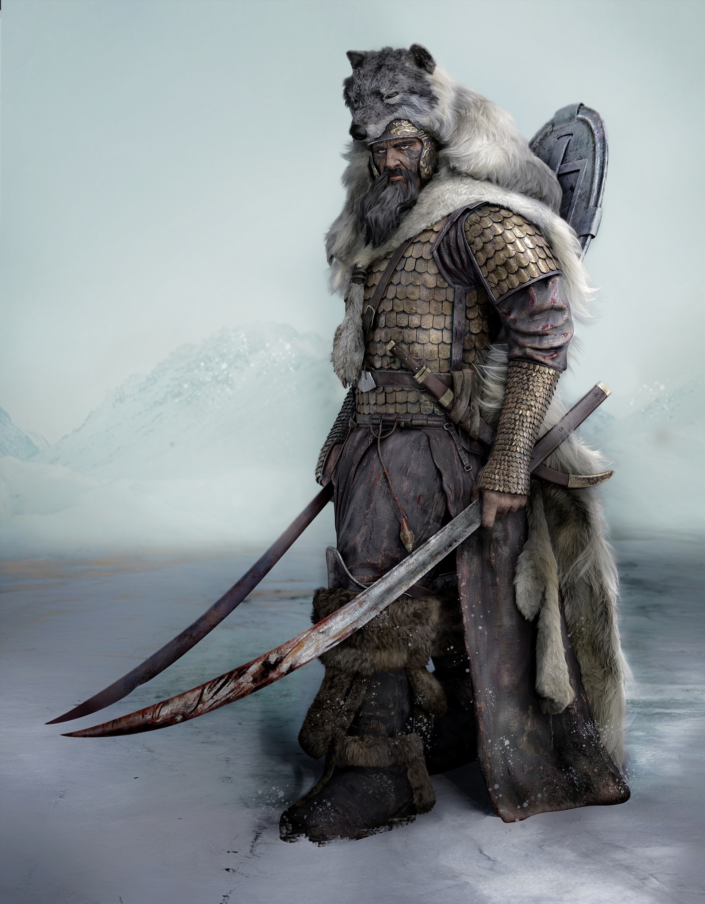 Artwork of a warrior with a wolf headdress HD Phone Wallpaper