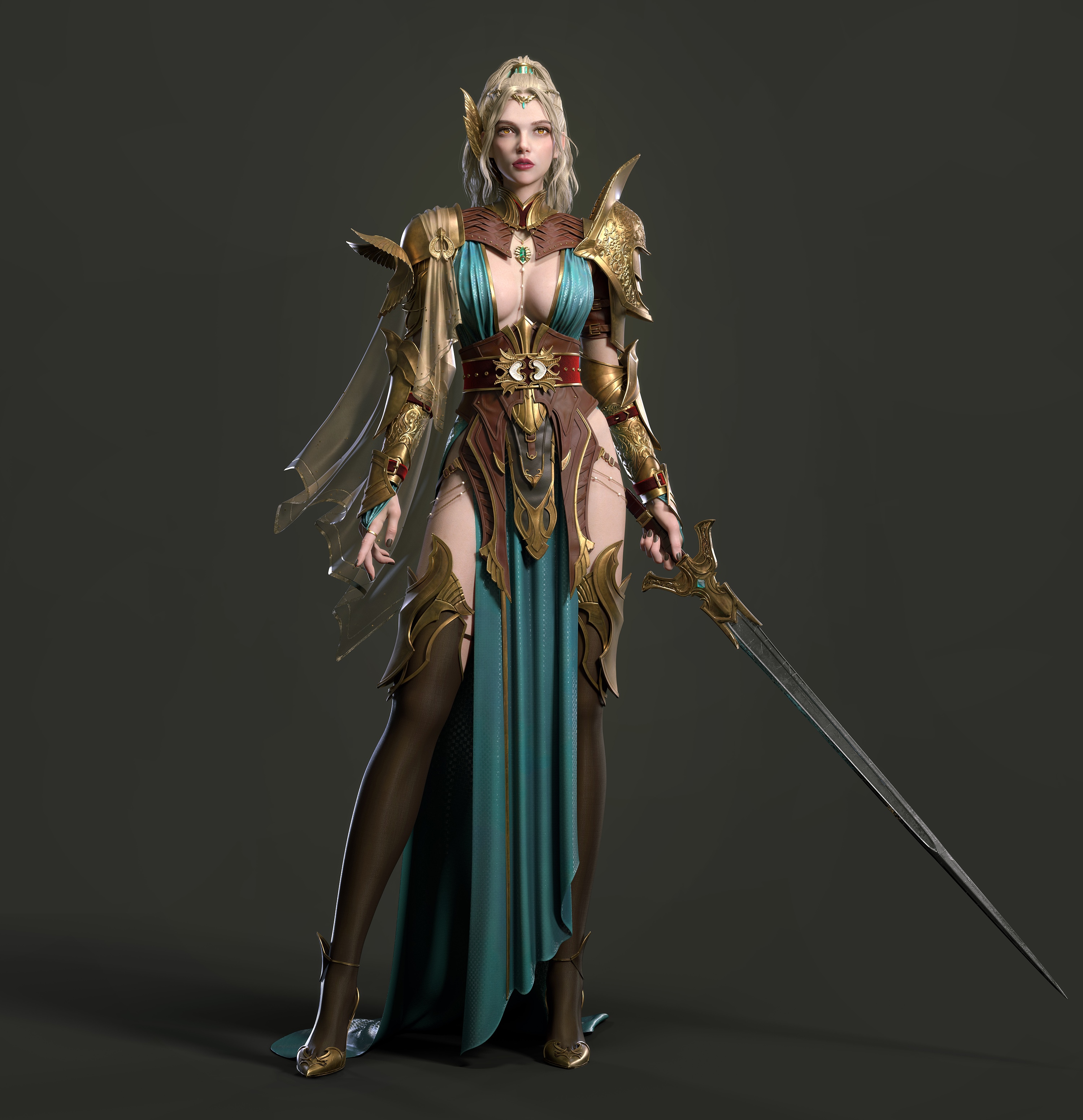 Female warrior with sword and armor HD Wallpaper