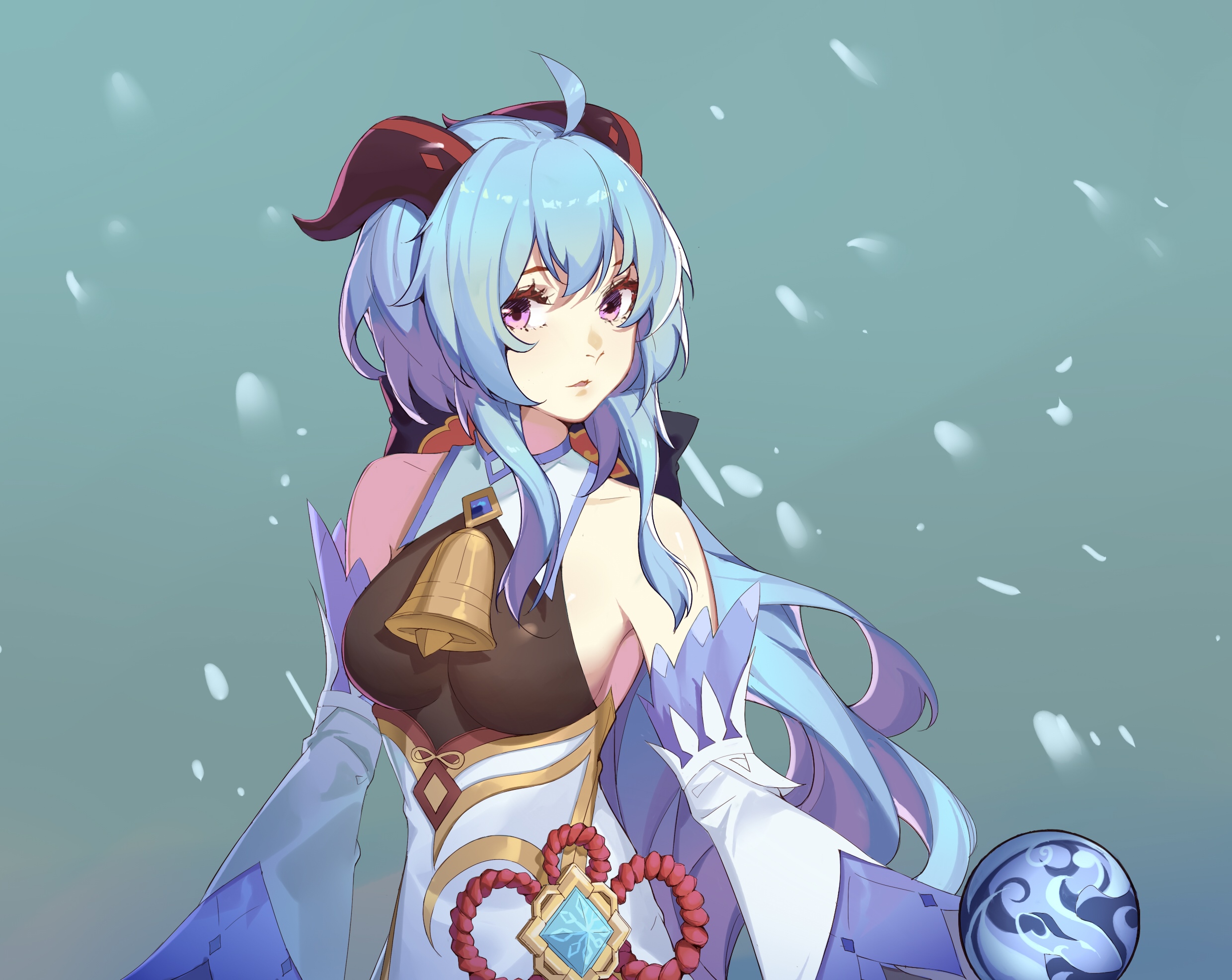 Genshin Impact Ganyu with blue hair and horns HD Wallpaper