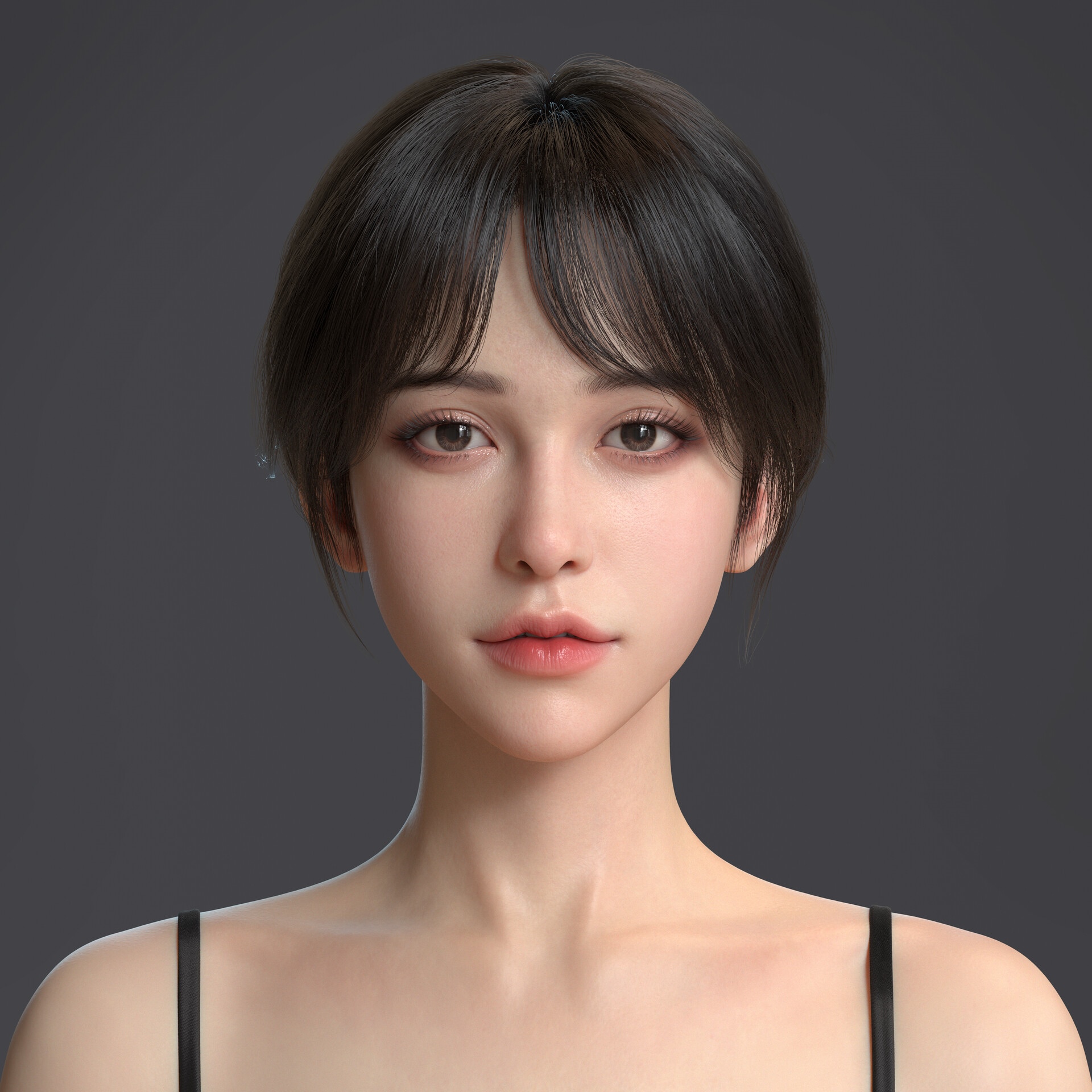 Portrait of a young Asian woman with dark hair HD Wallpaper