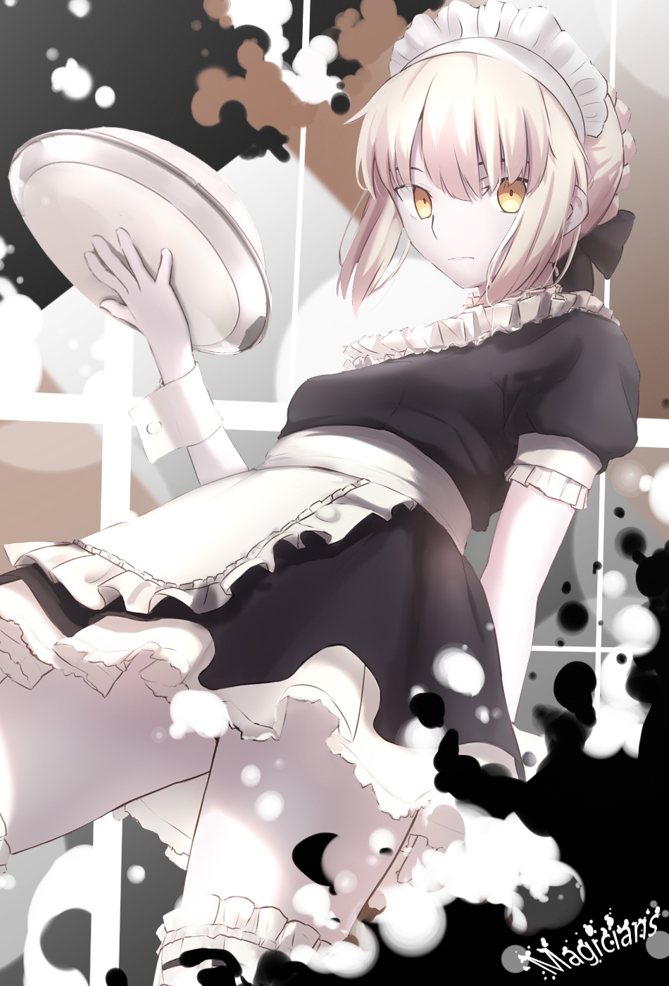 Saber Alter in a Maid Outfit Holding a Plate HD Phone Wallpaper