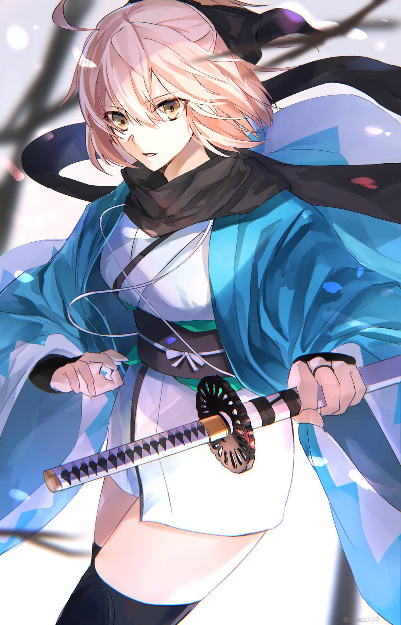 Okita Souji from Fate/Grand Order holding a katana HD Phone Wallpaper
