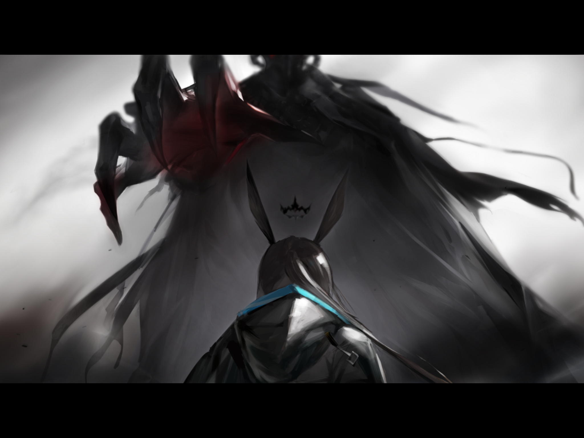 Arknights Amiya faces a shadowy figure HD Wallpaper