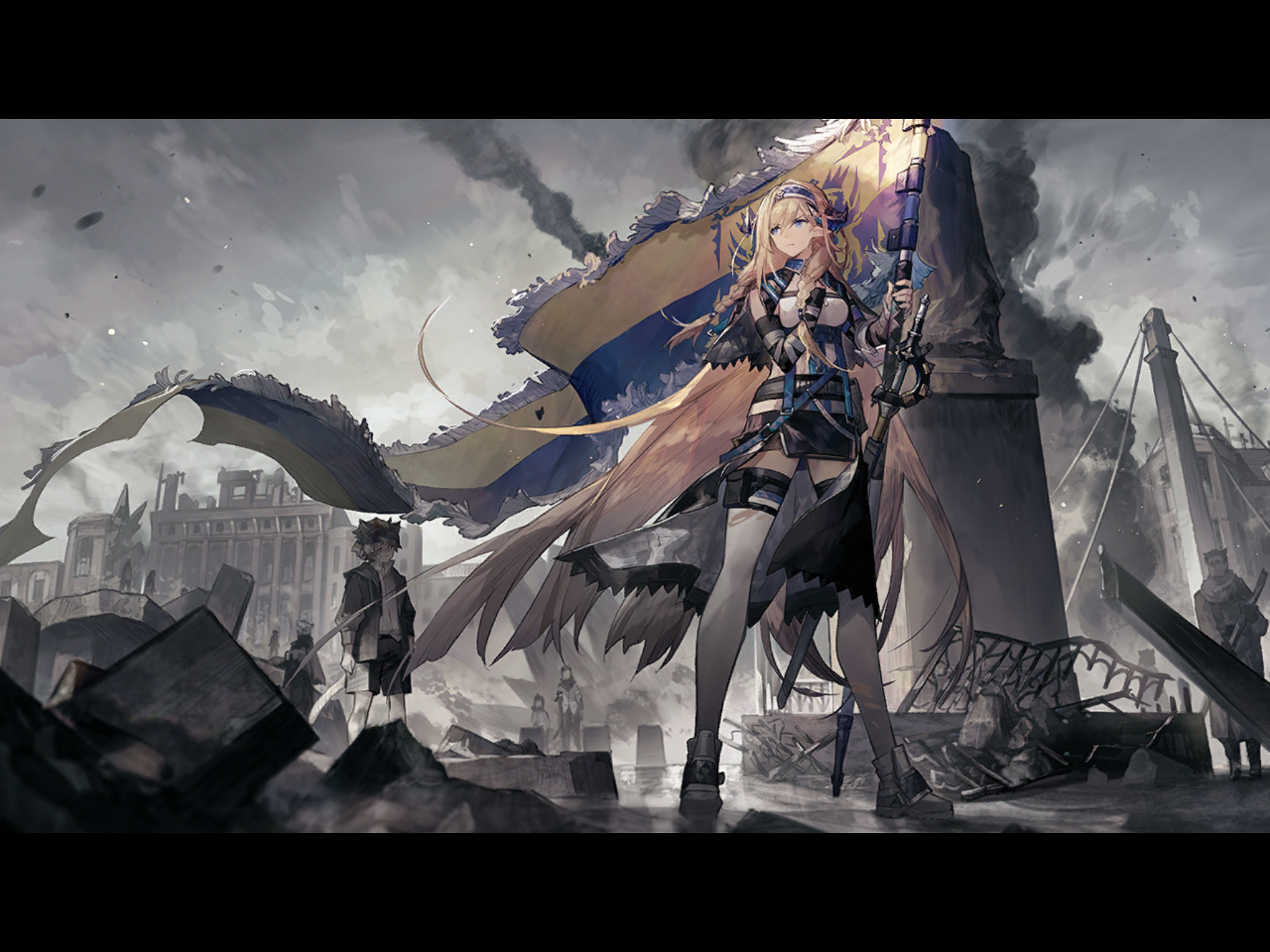 Saileach from Arknights holding a flag HD Wallpaper