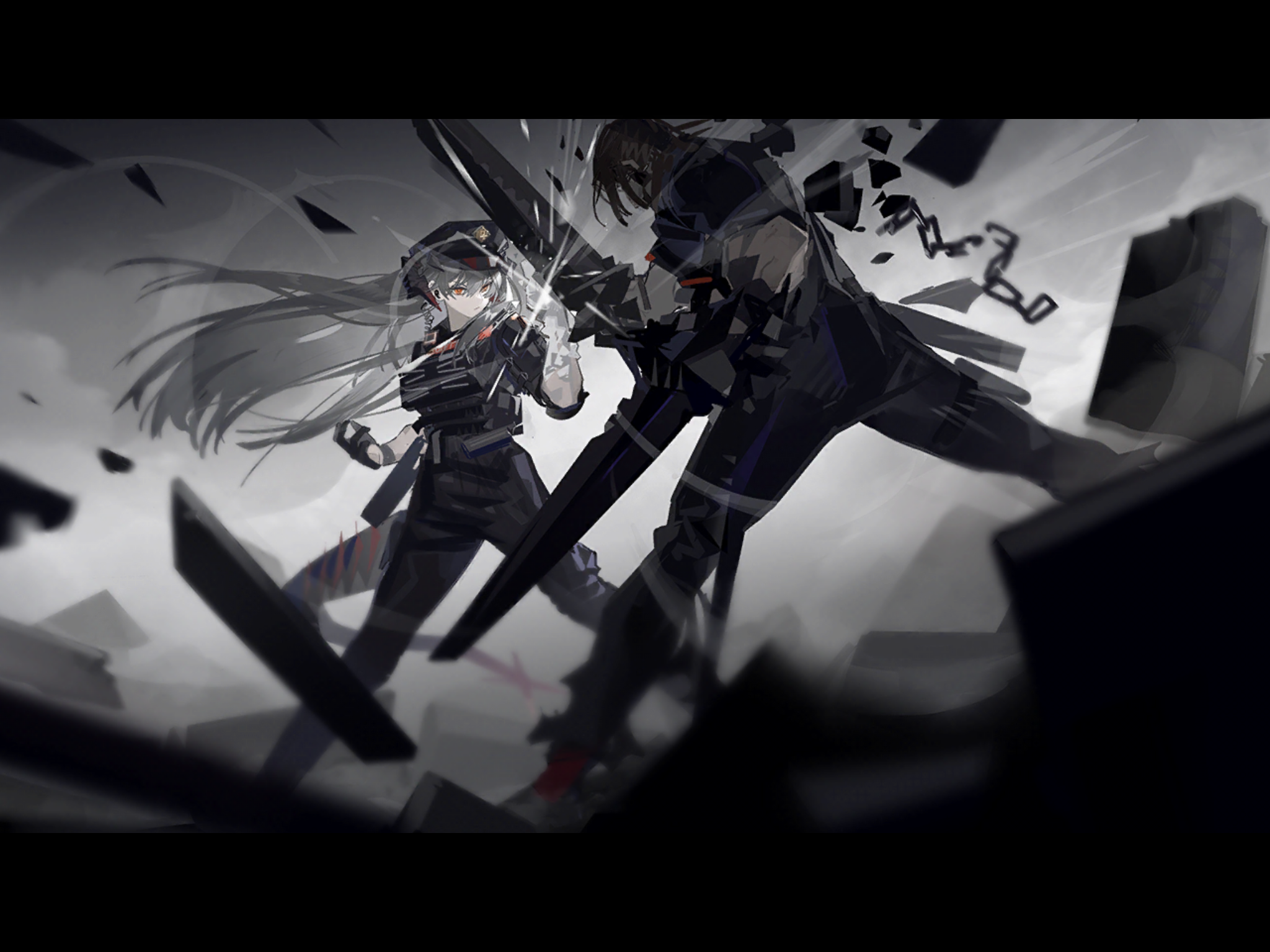 Arknights artwork of two characters fighting HD Wallpaper