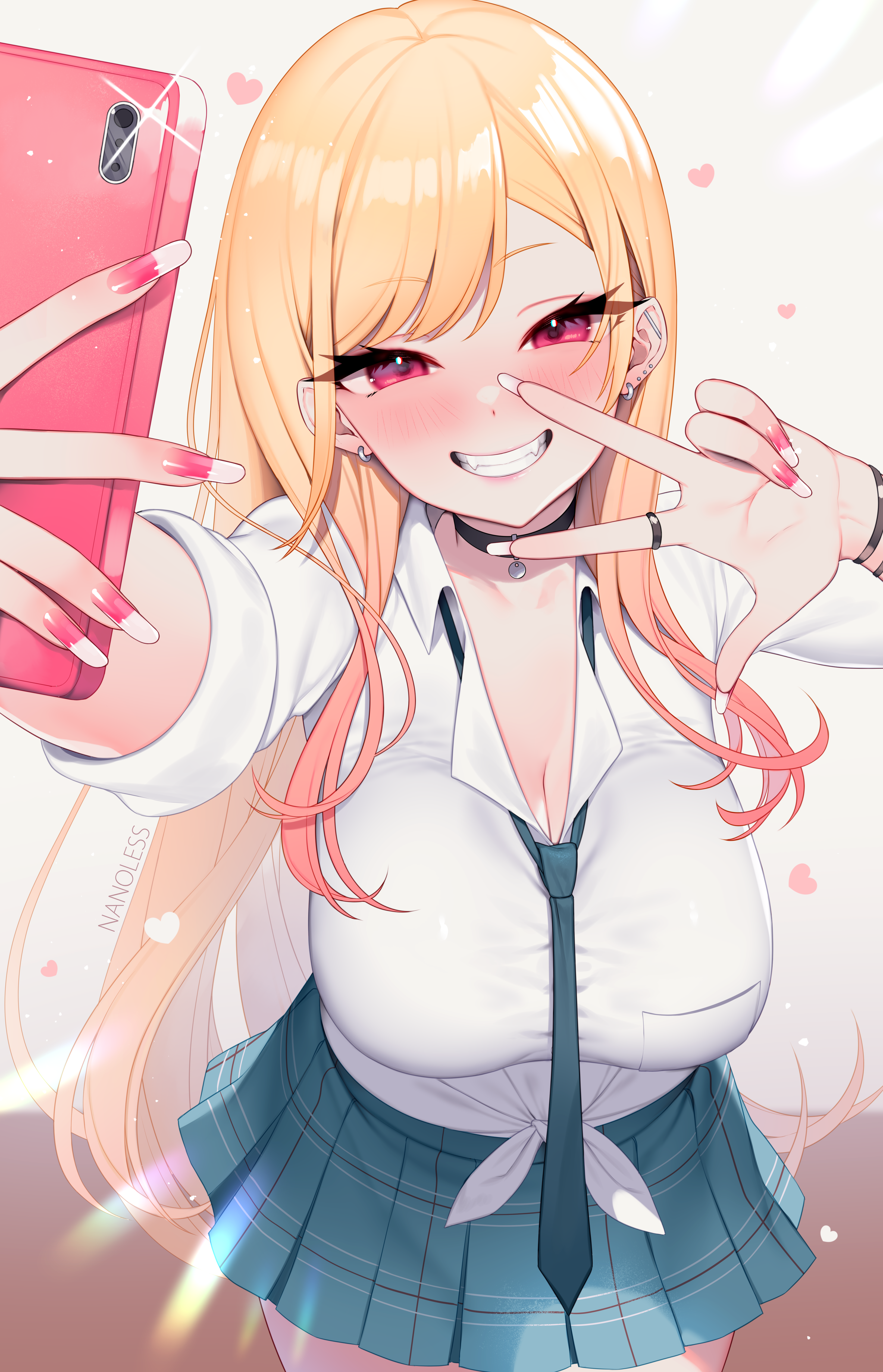 Kitagawa Marin taking a selfie in school uniform HD Phone Wallpaper