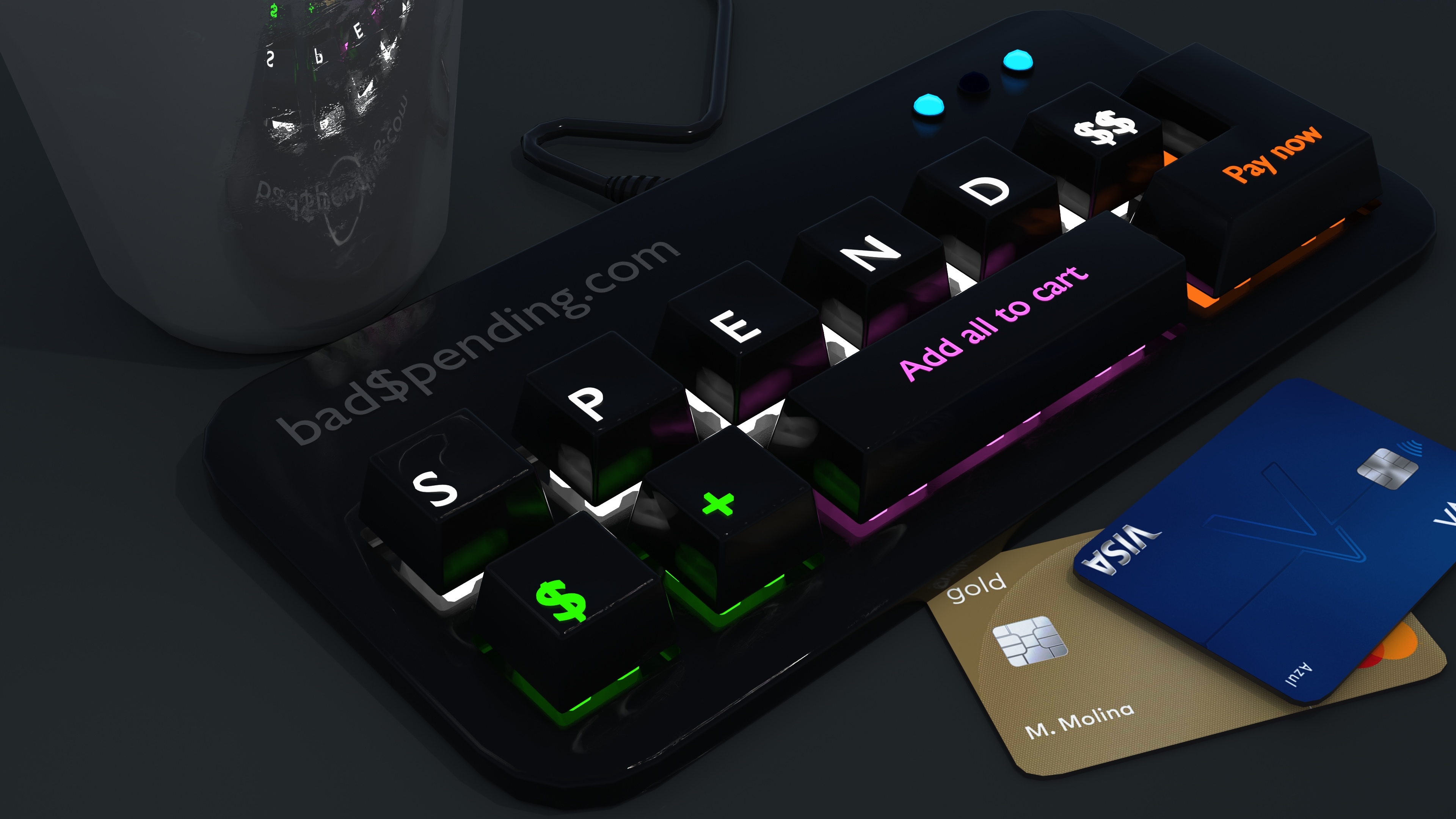 Bad Spending concept art with credit cards and keyboard HD Wallpaper