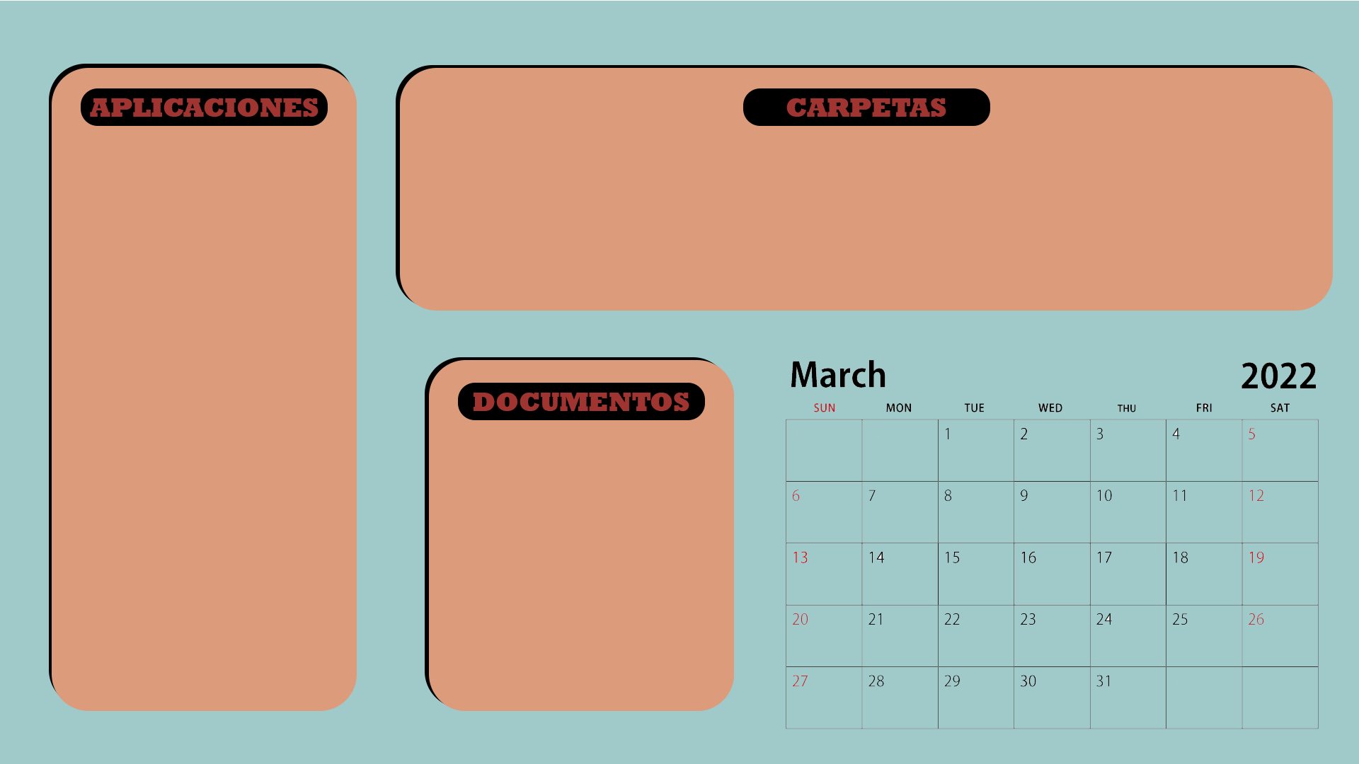 March 2022 Calendar and Folders HD Wallpaper