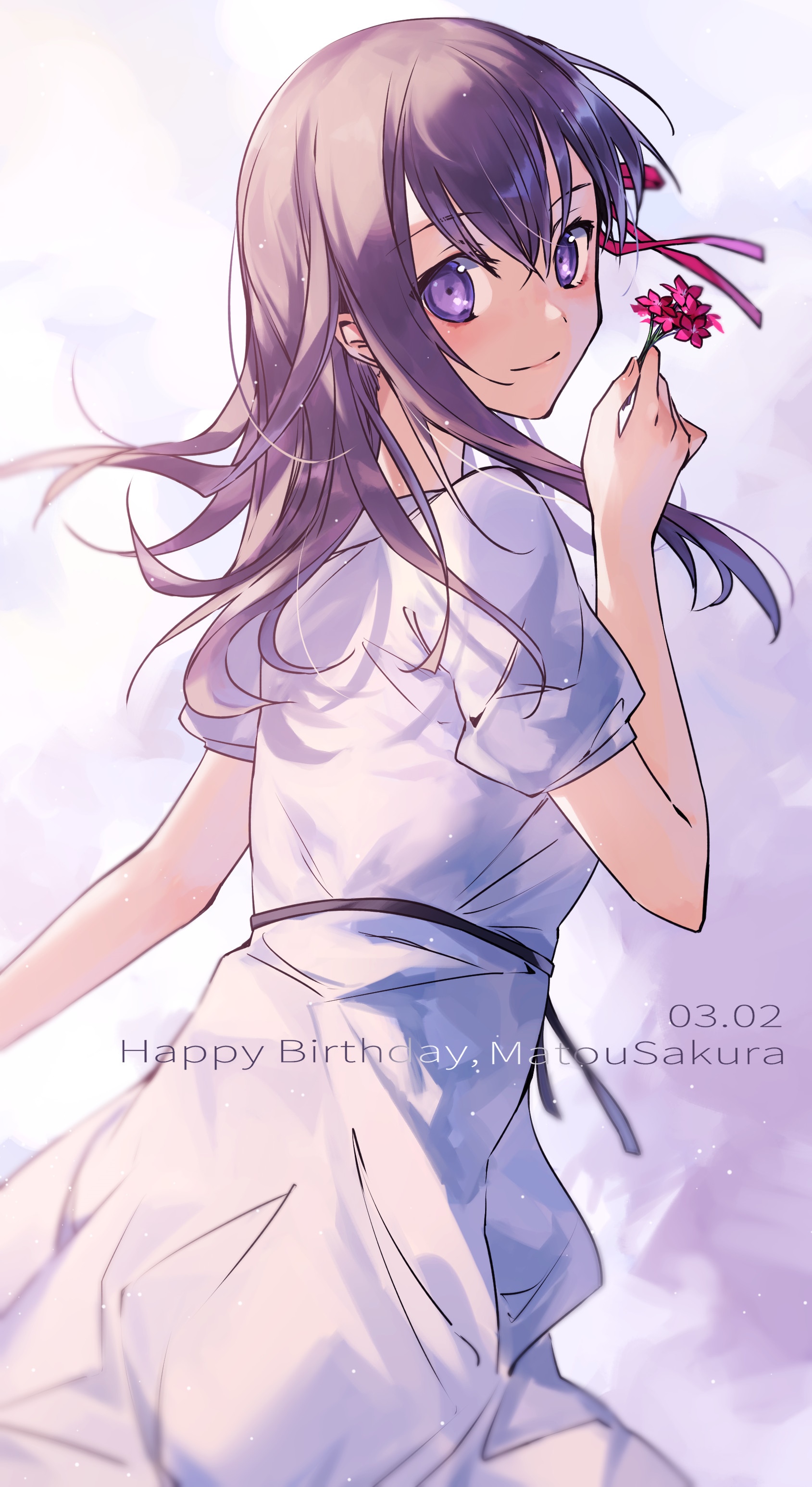 Matou Sakura holding a flower, Fate/Stay Night fan art HD Phone Wallpaper