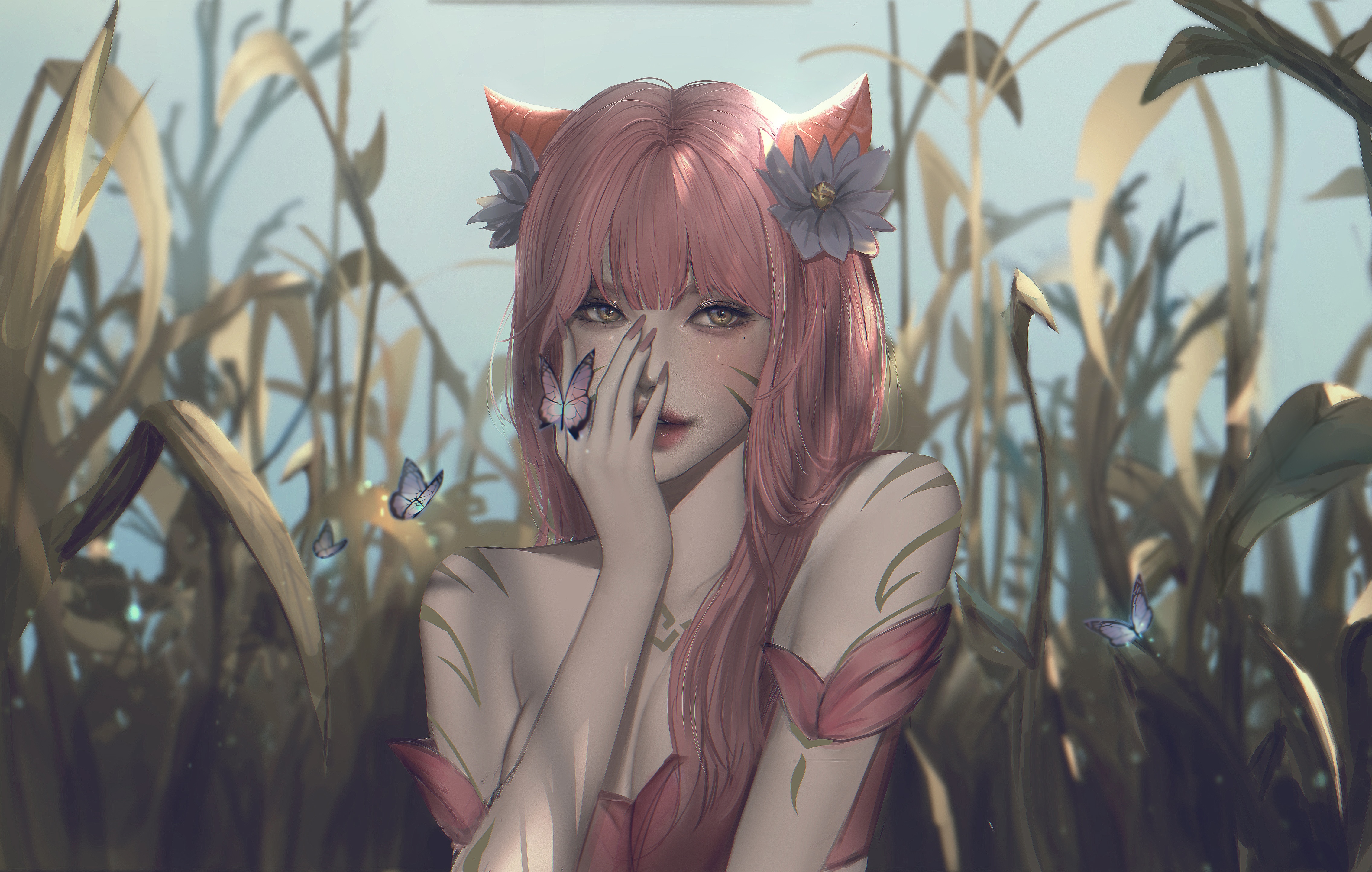 4K Linyi with pink hair and cat ears HD Wallpaper