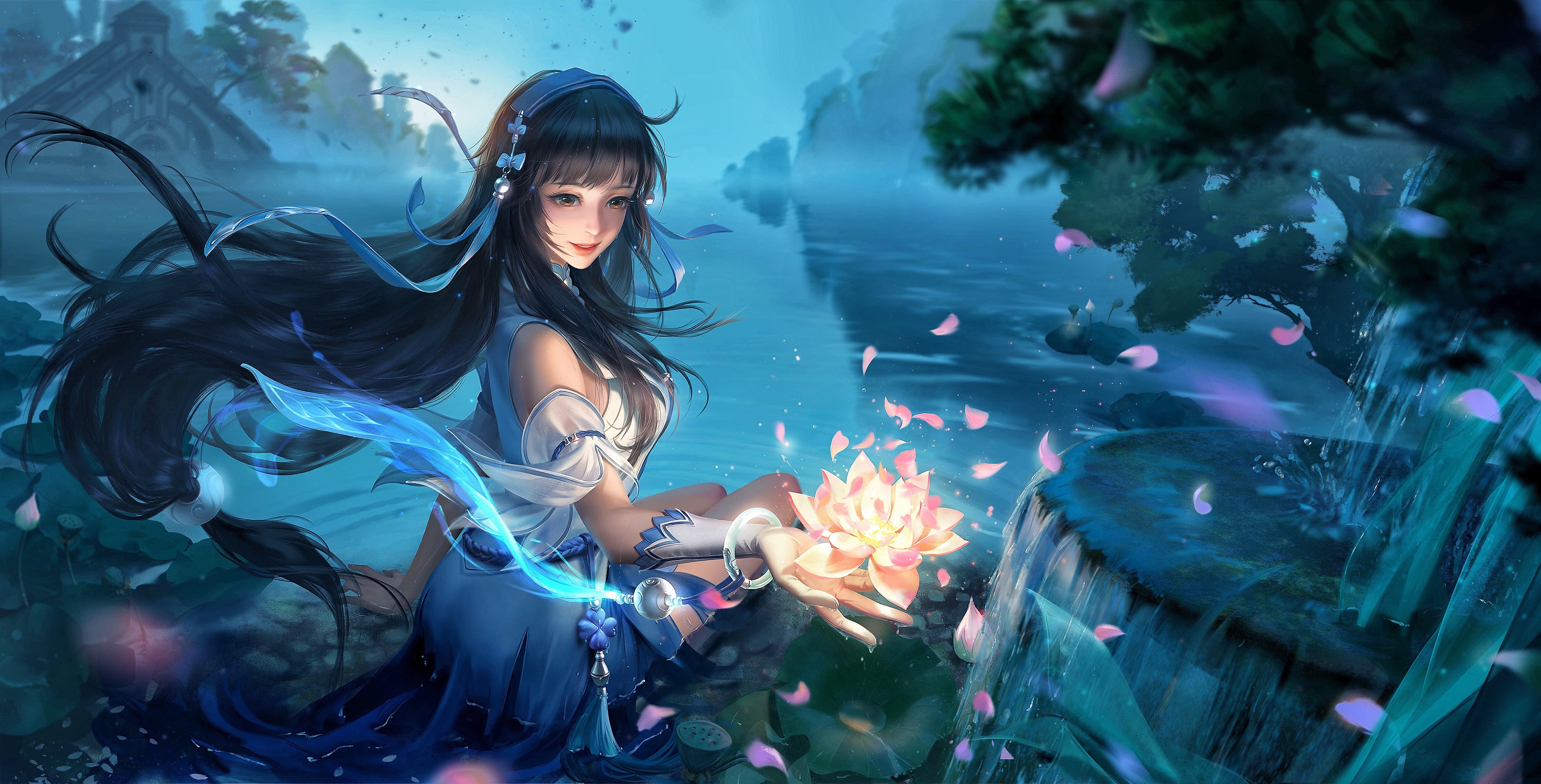 4K XiShi with Lotus Flower HD Wallpaper