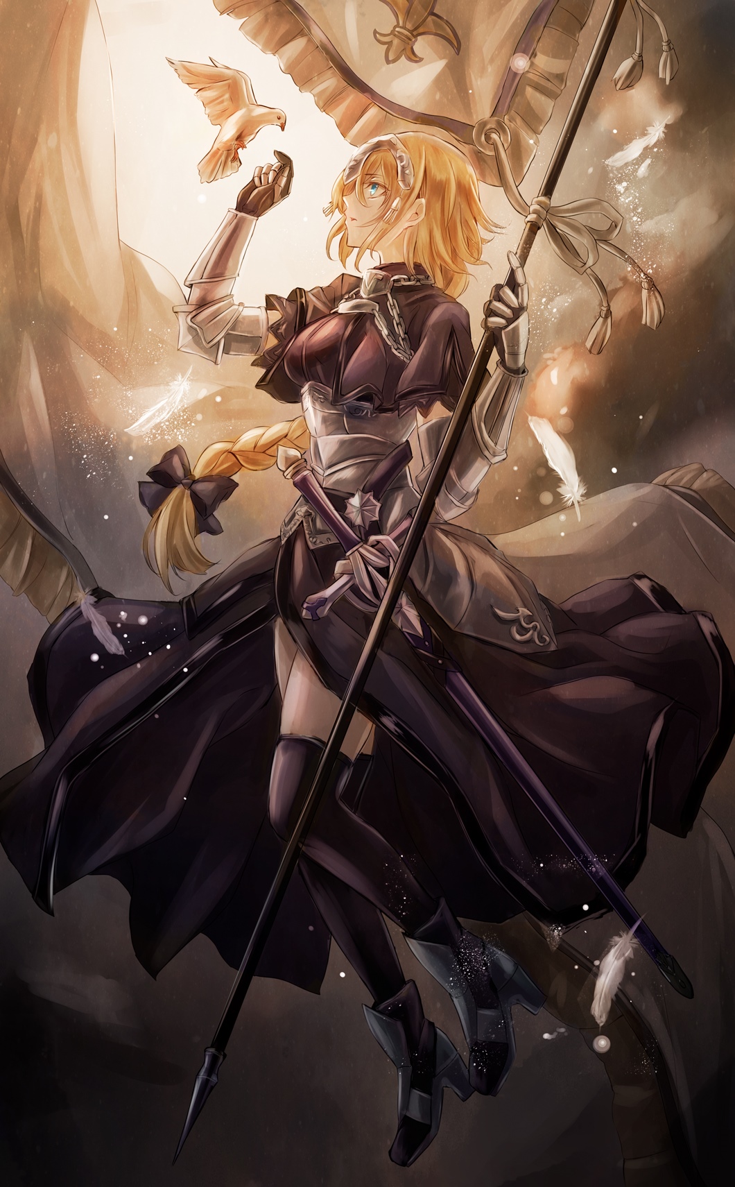 Jeanne d'Arc from Fate/Apocrypha with a bird HD Phone Wallpaper