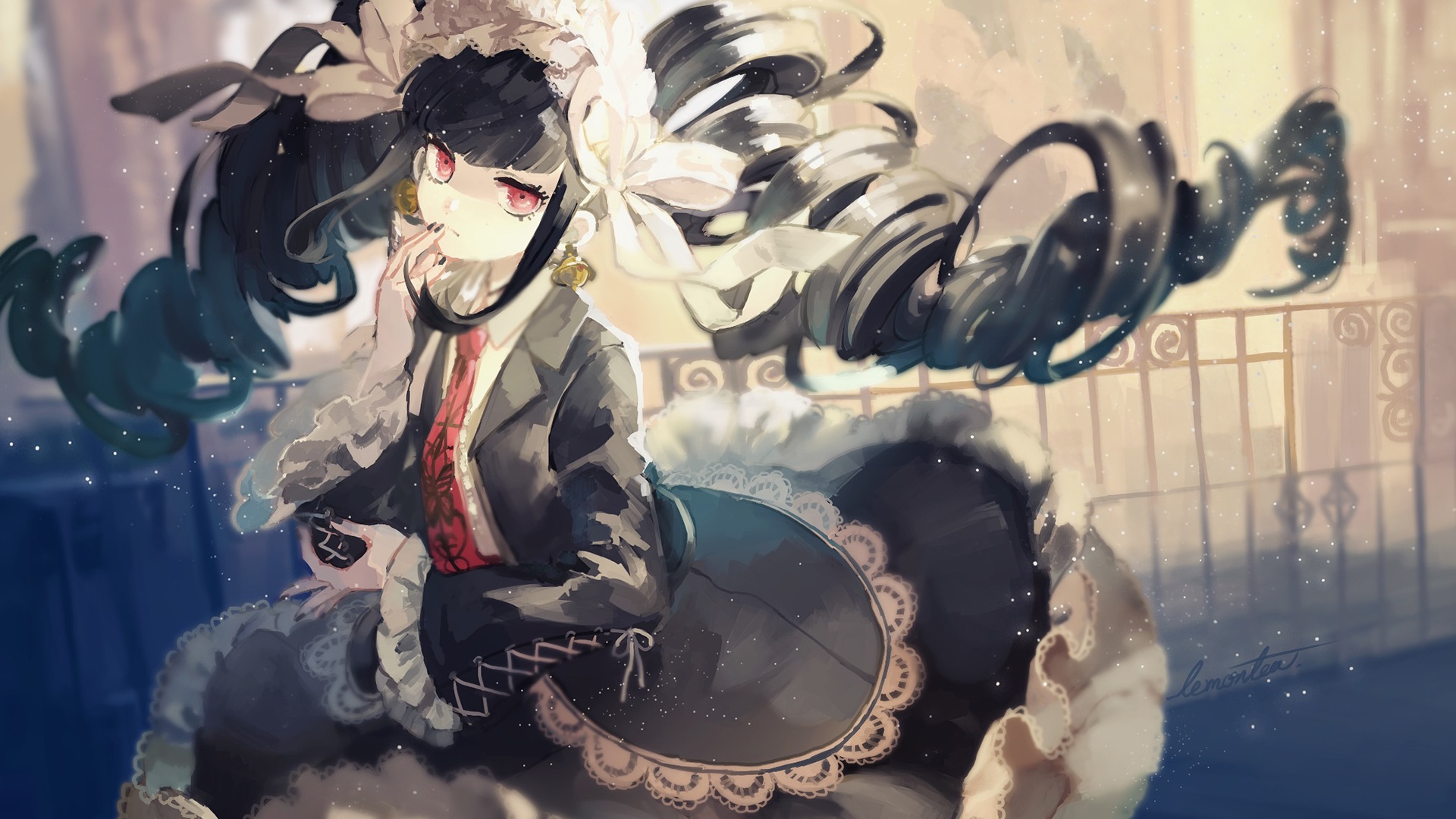 Celestia Ludenberg with twintails and red eyes HD Wallpaper