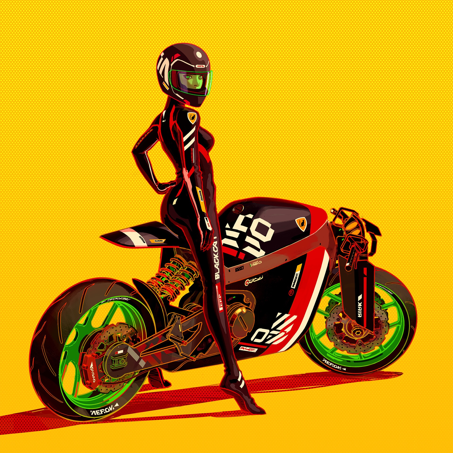 Joon Ahn's Black Cat motorcycle artwork HD Wallpaper