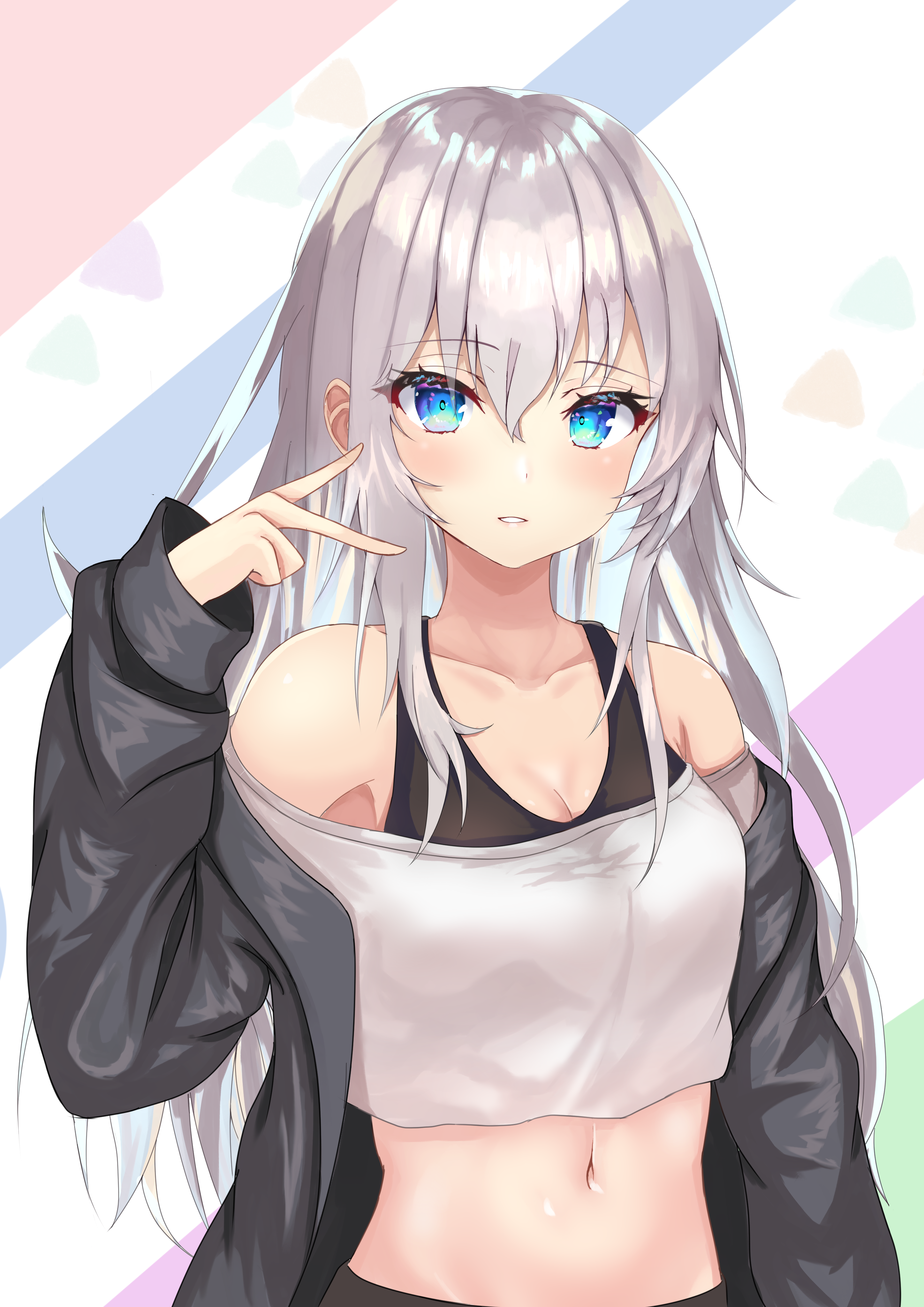 Anime girl with silver hair and blue eyes HD Phone Wallpaper