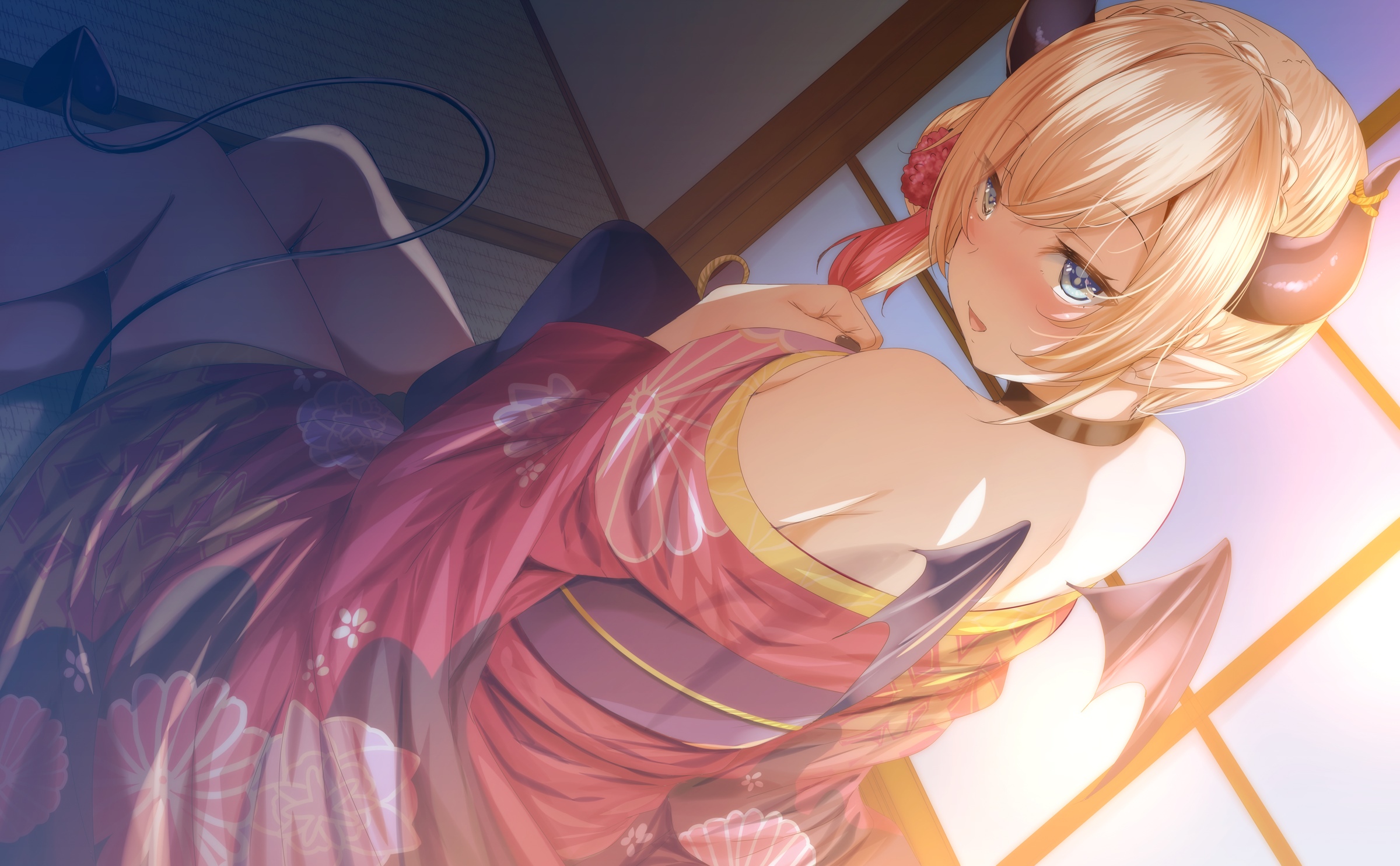 Yuzuki Choco in a Kimono with Horns and Wings HD Wallpaper