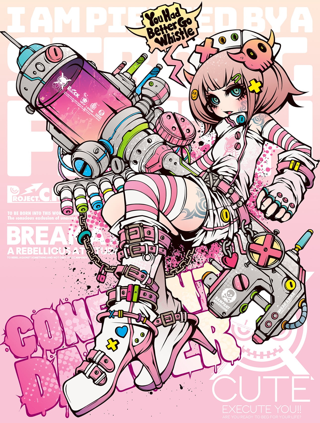 Anime girl with syringe and gun HD Phone Wallpaper