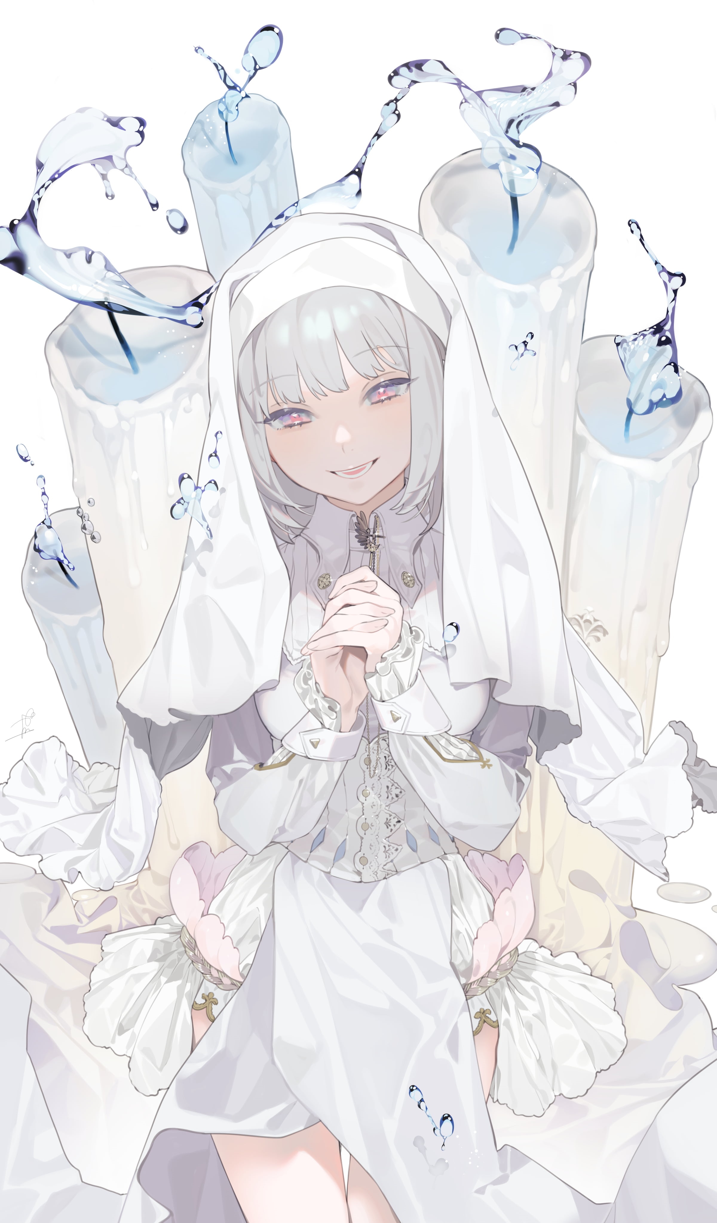 Anime nun with water splashes and candles HD Phone Wallpaper