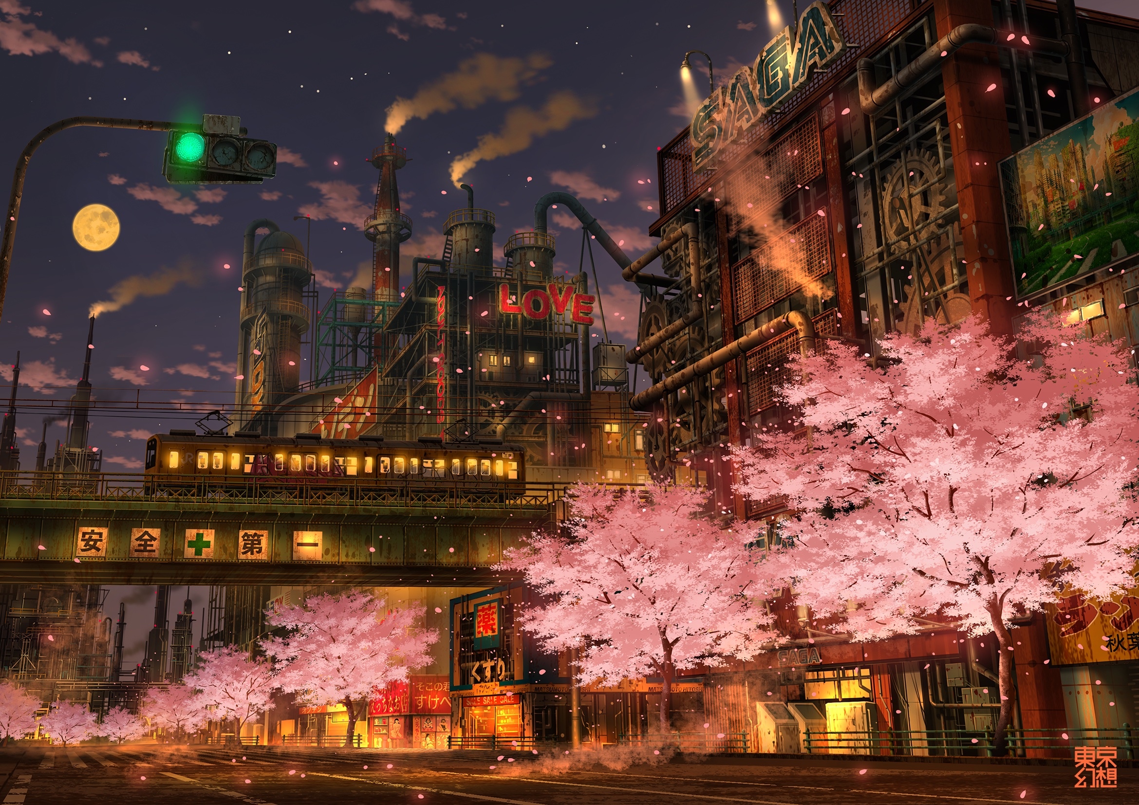 Sega TokyoGenso Industrial City with Cherry Blossoms HD Wallpaper